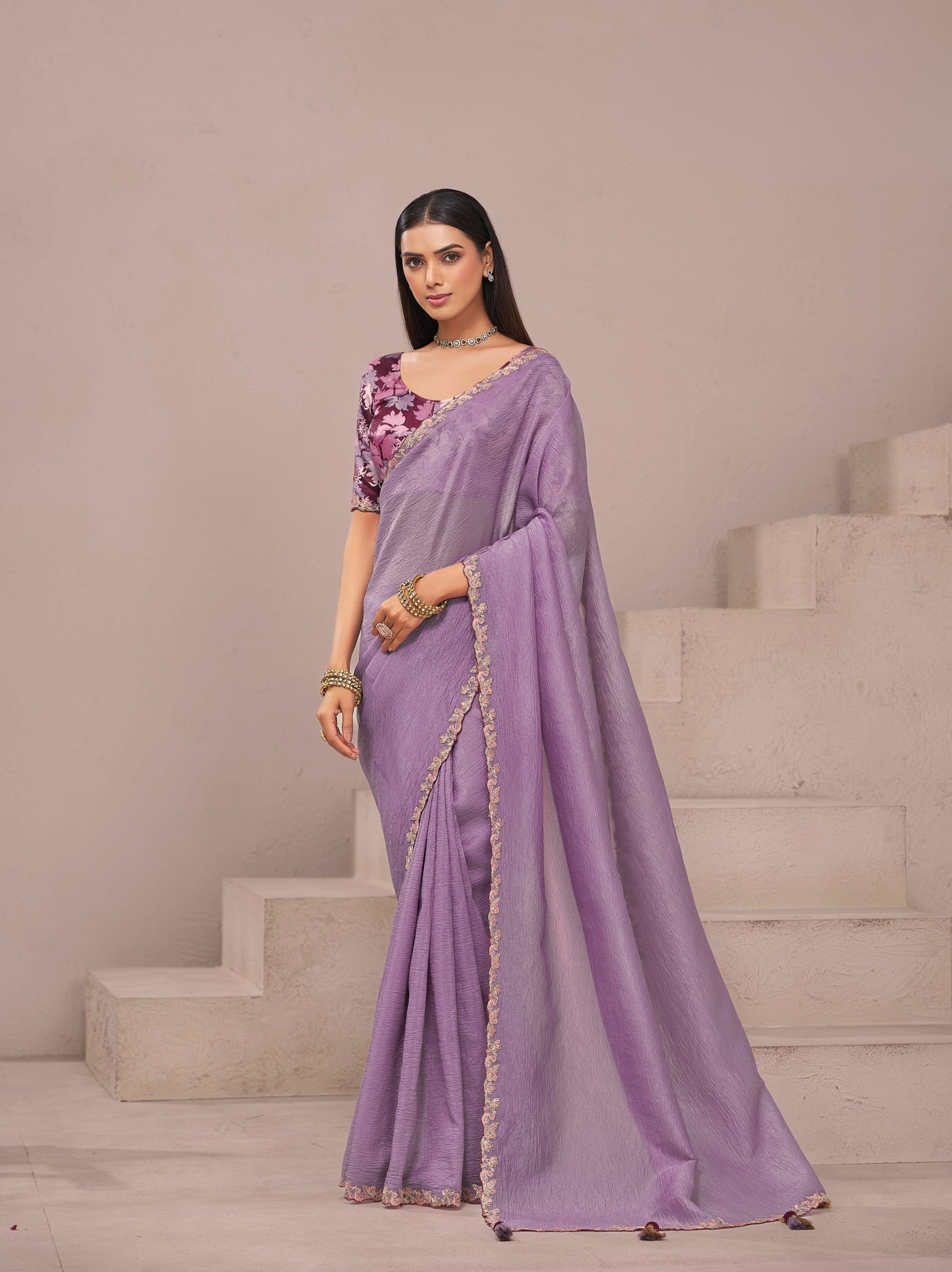 Lavender Silk Festival Wear Saree