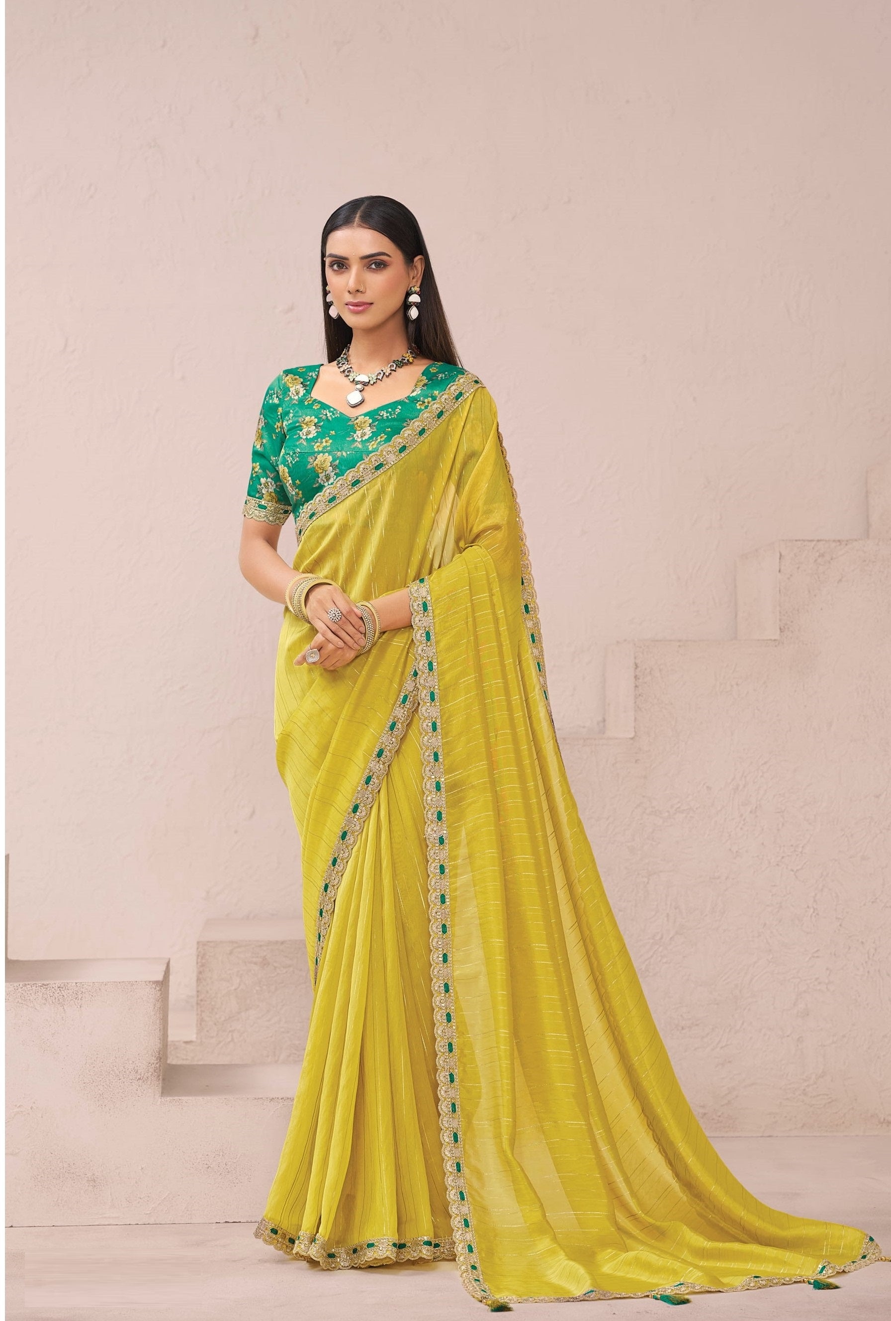 Mustard Yellow Silk Festival Wear Saree