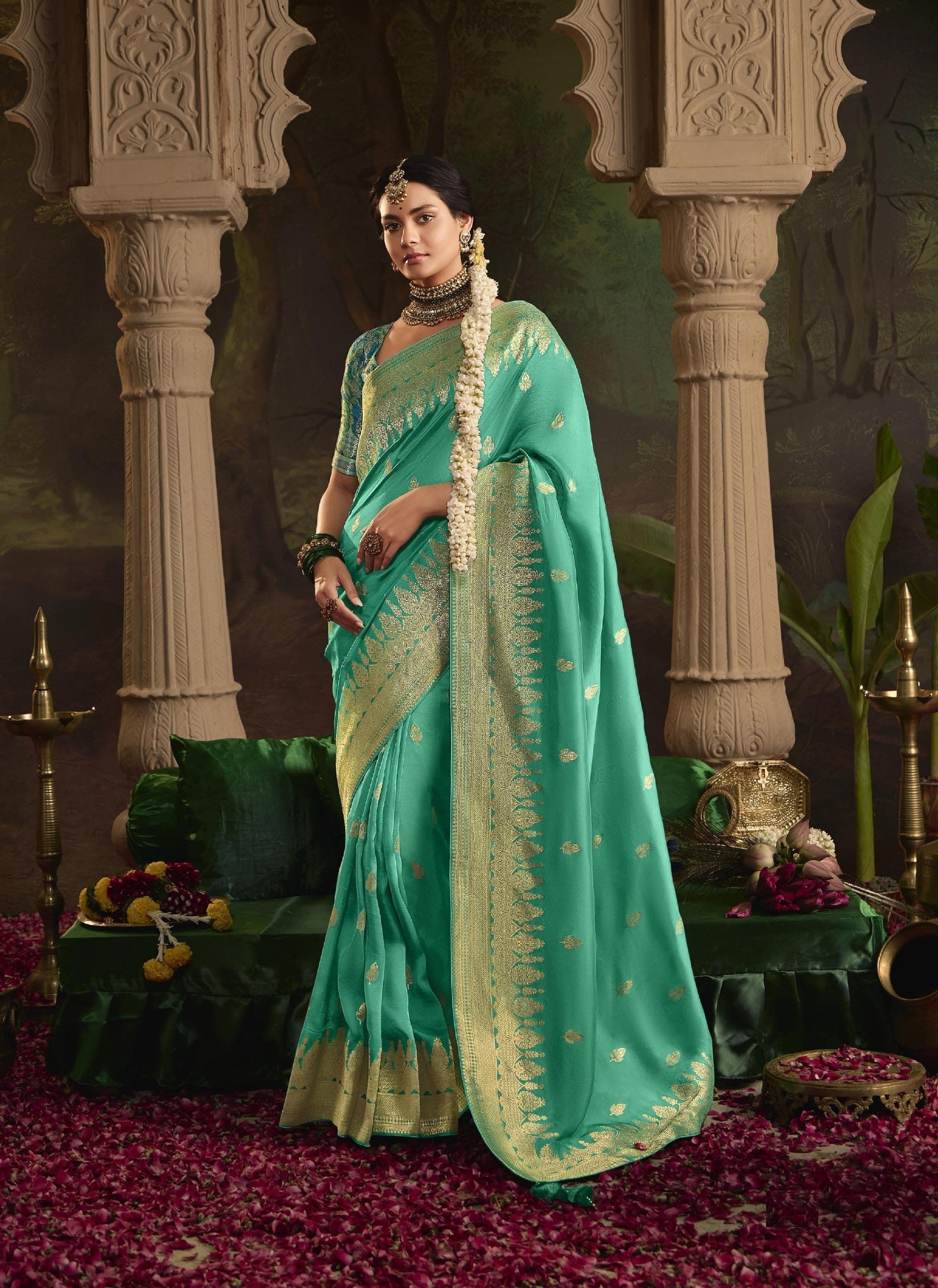 Turquoise Dola Silk Festival Wear Saree