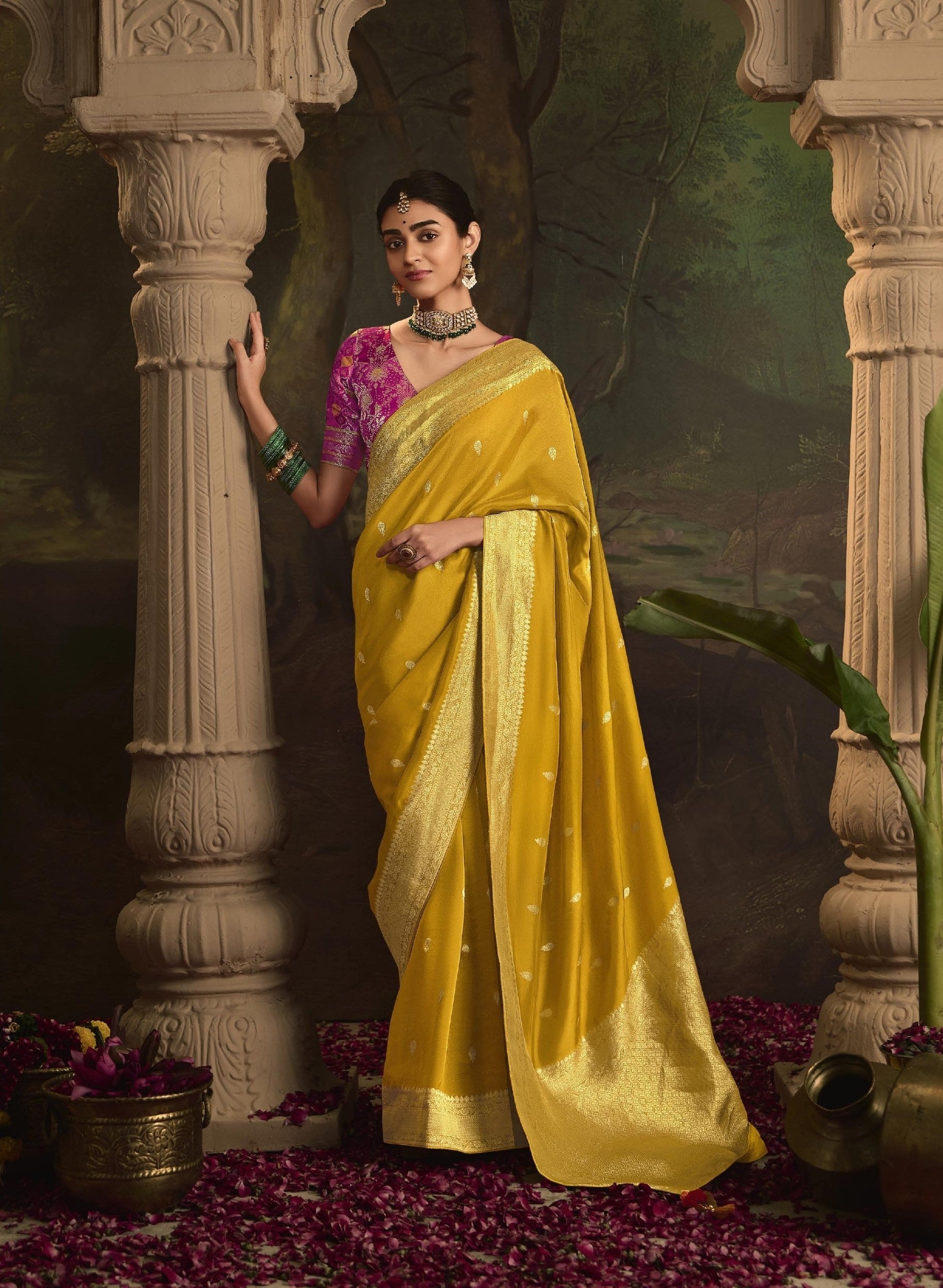 Yellow Dola Silk Festival Wear Saree