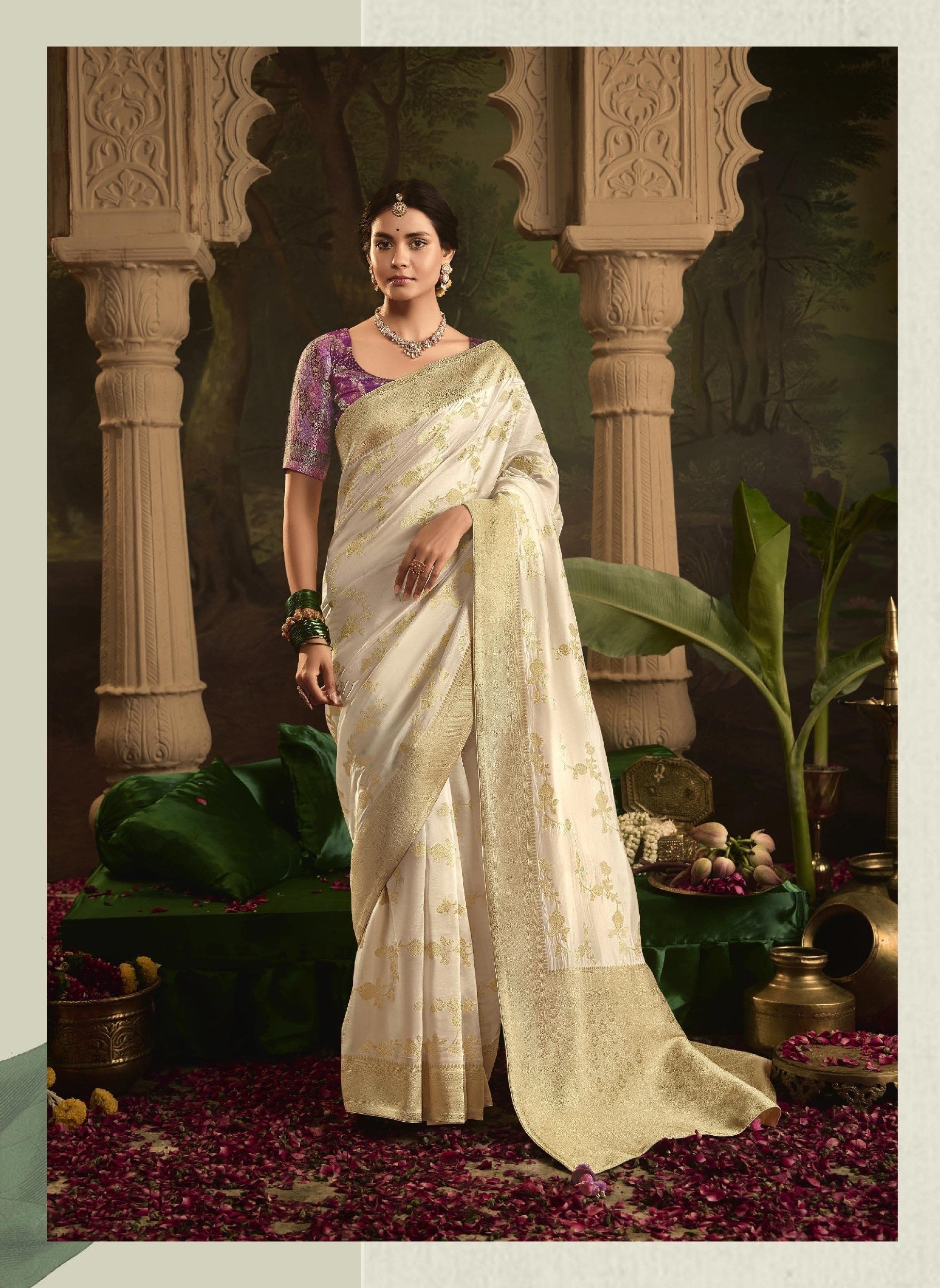 Off-White Dola Silk Festival Wear Saree