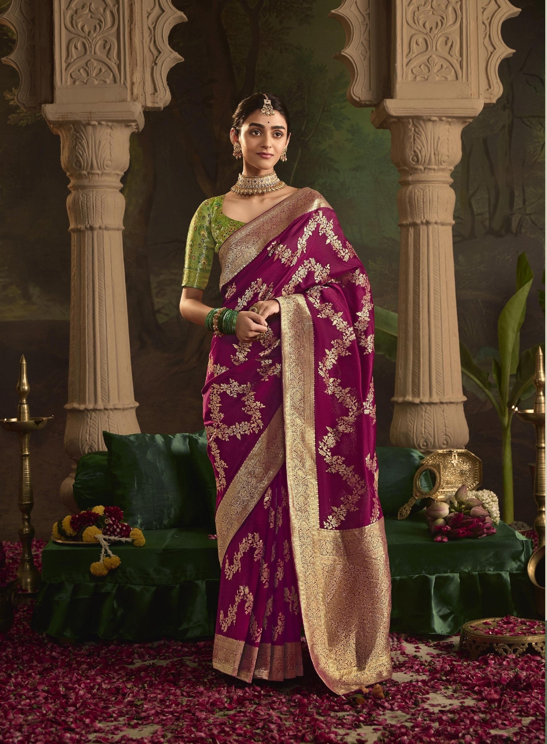 Magenta Pink Dola Silk Festival Wear Saree