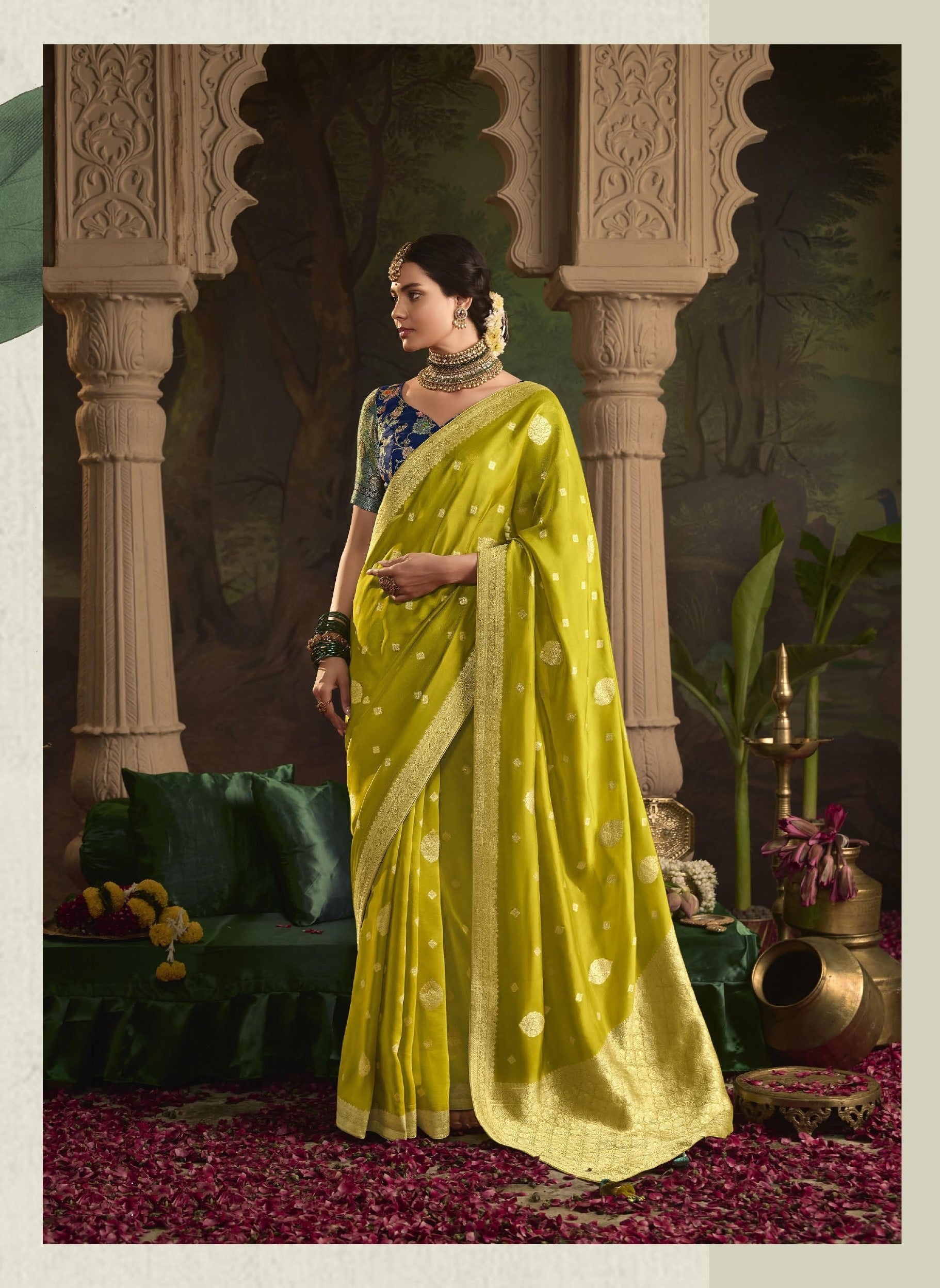 Lime Green Dola Silk Festival Wear Saree