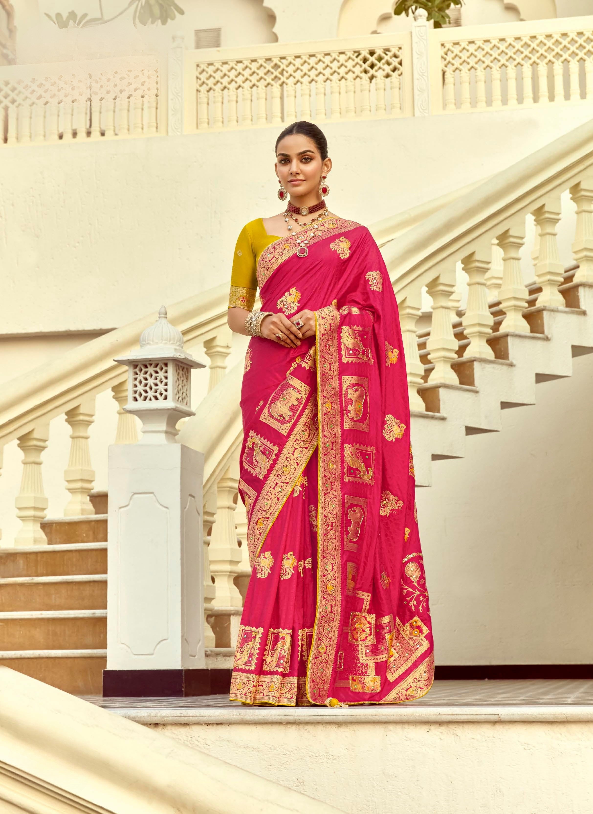Rani Pink Silk Zari Work Designer Saree