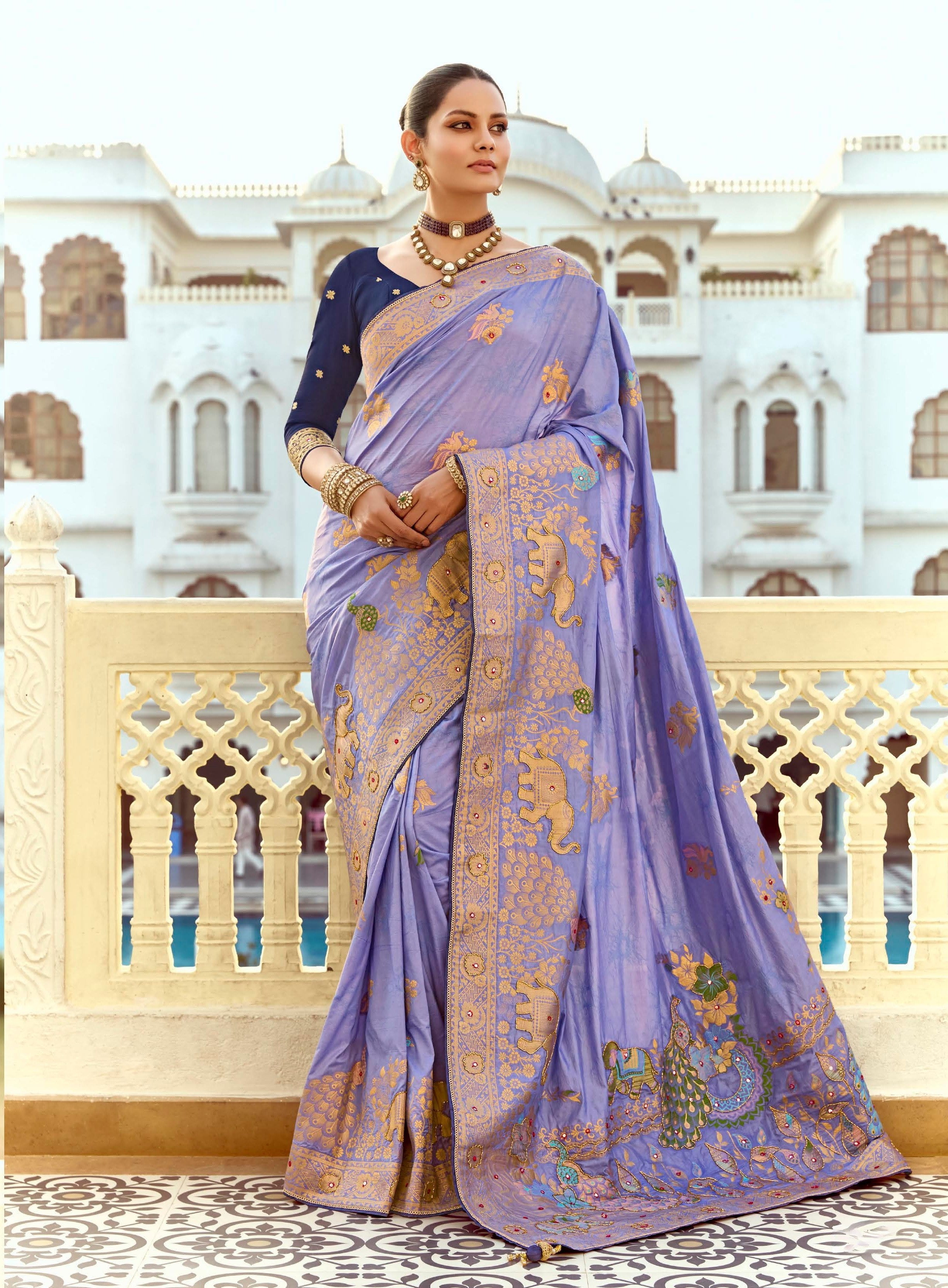 Purple Silk Zari Work Designer Saree