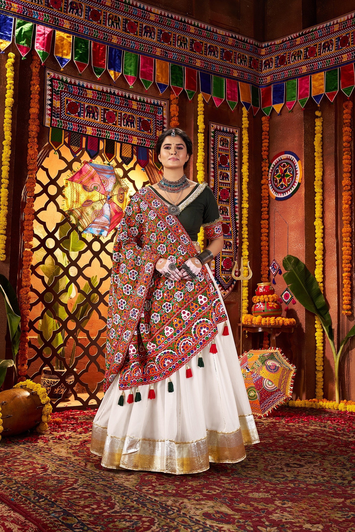 White Viscose Cotton Navratri Special Chaniya Choli