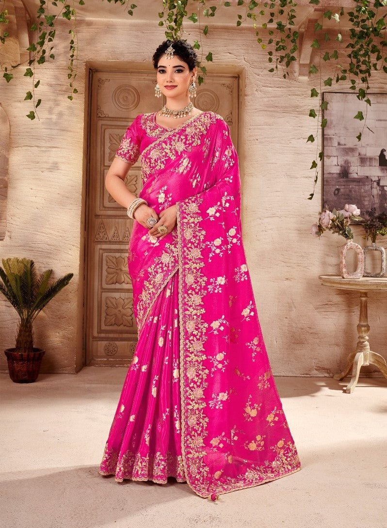 Rani Tissue Silk Heavy Work Wedding Wear Saree