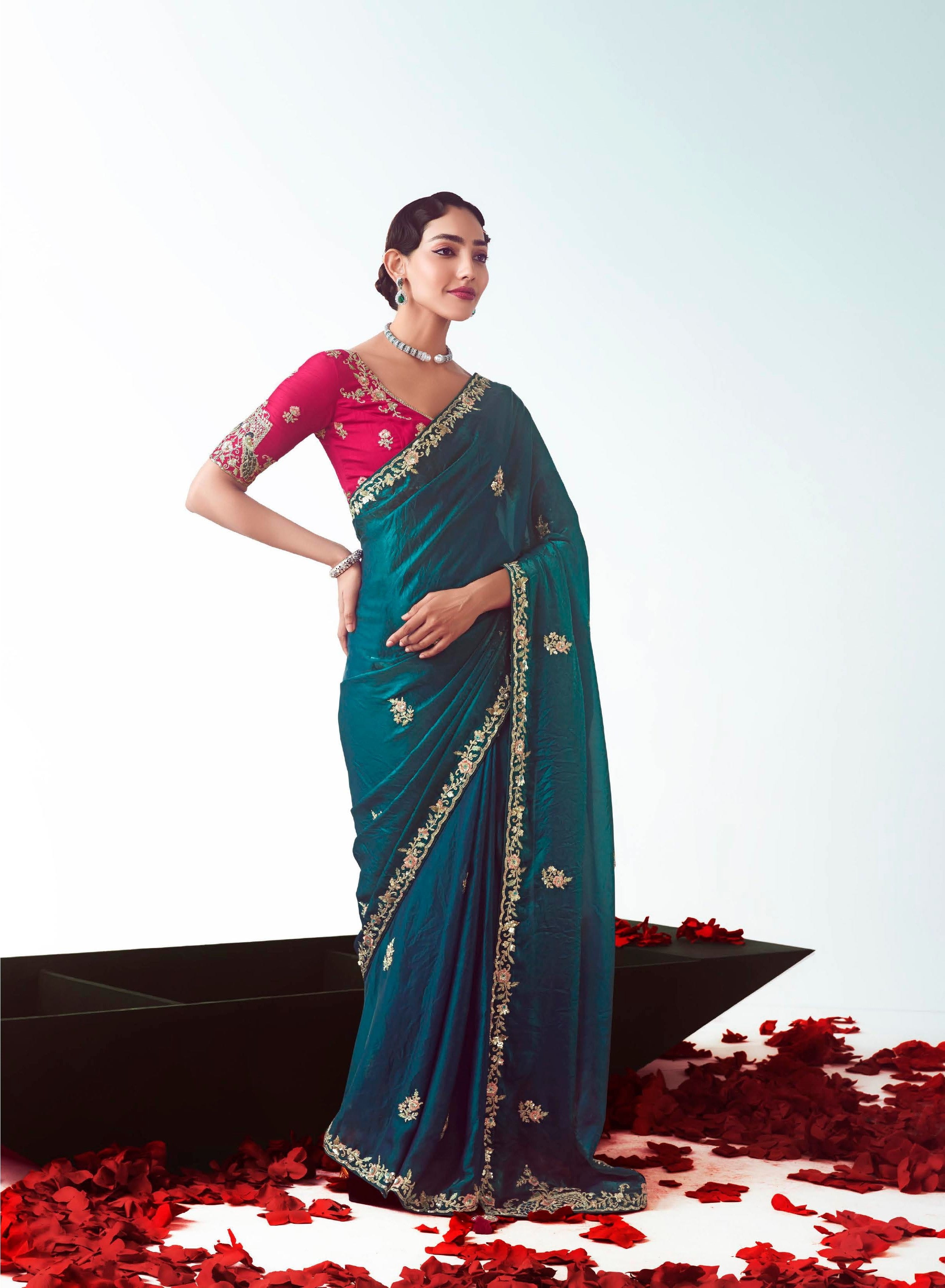 Peacock Blue H.O Silk Festival Wear Saree