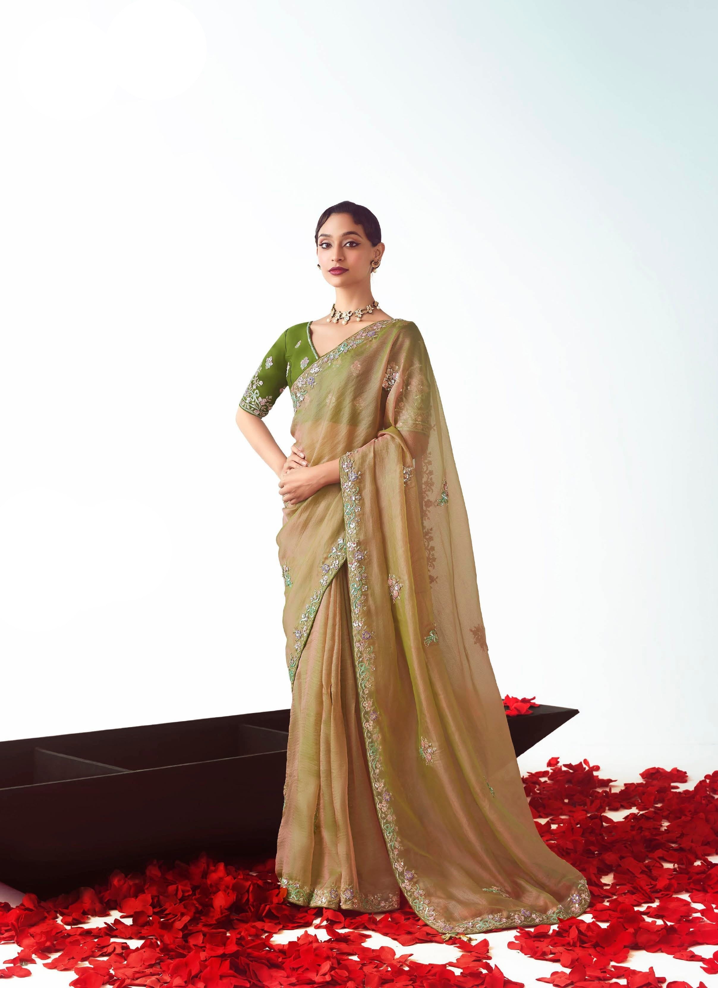 Mehndi Green Organza Festival Wear Saree