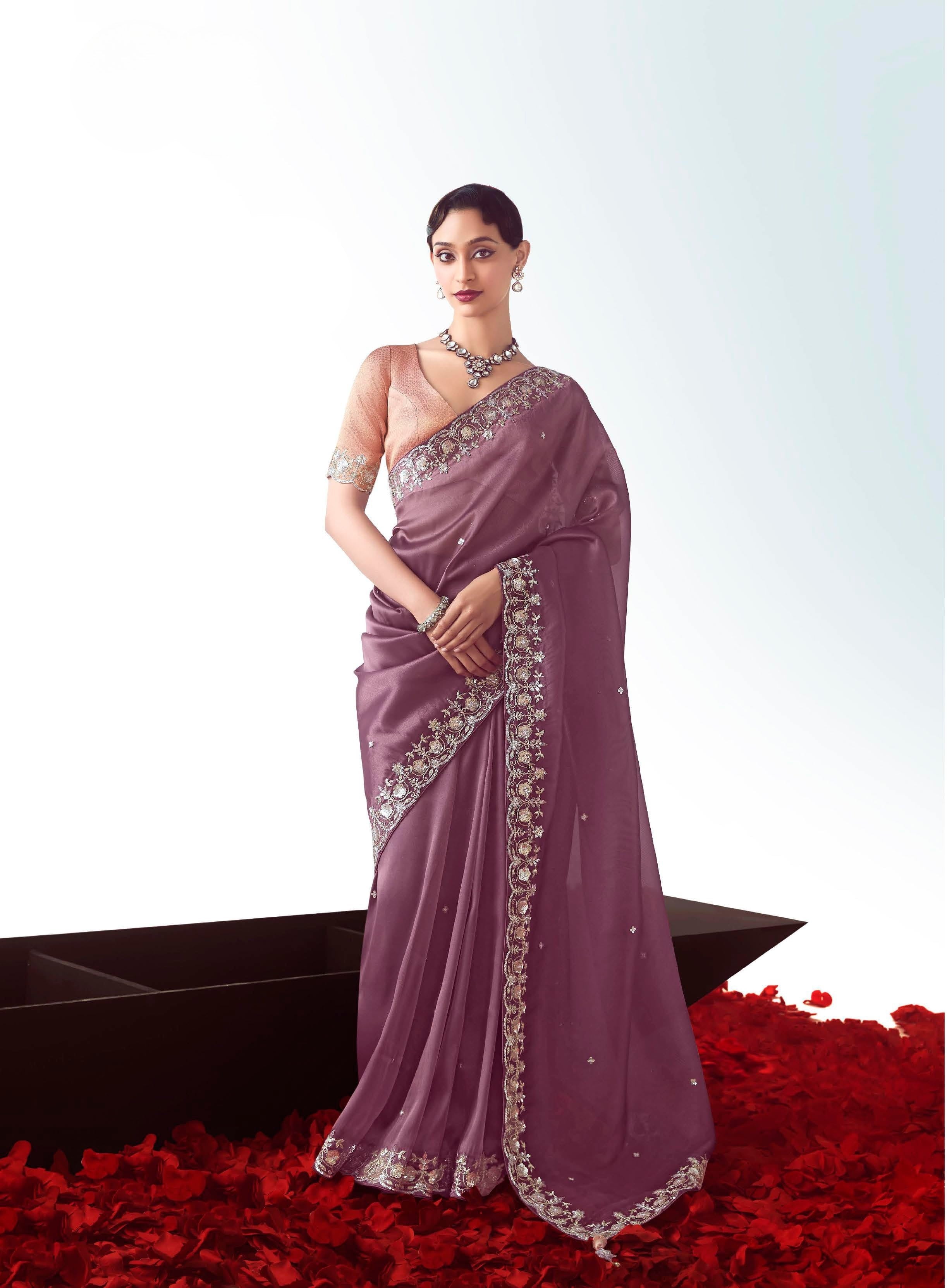 Lavender Organza Tissue Festival Wear Saree