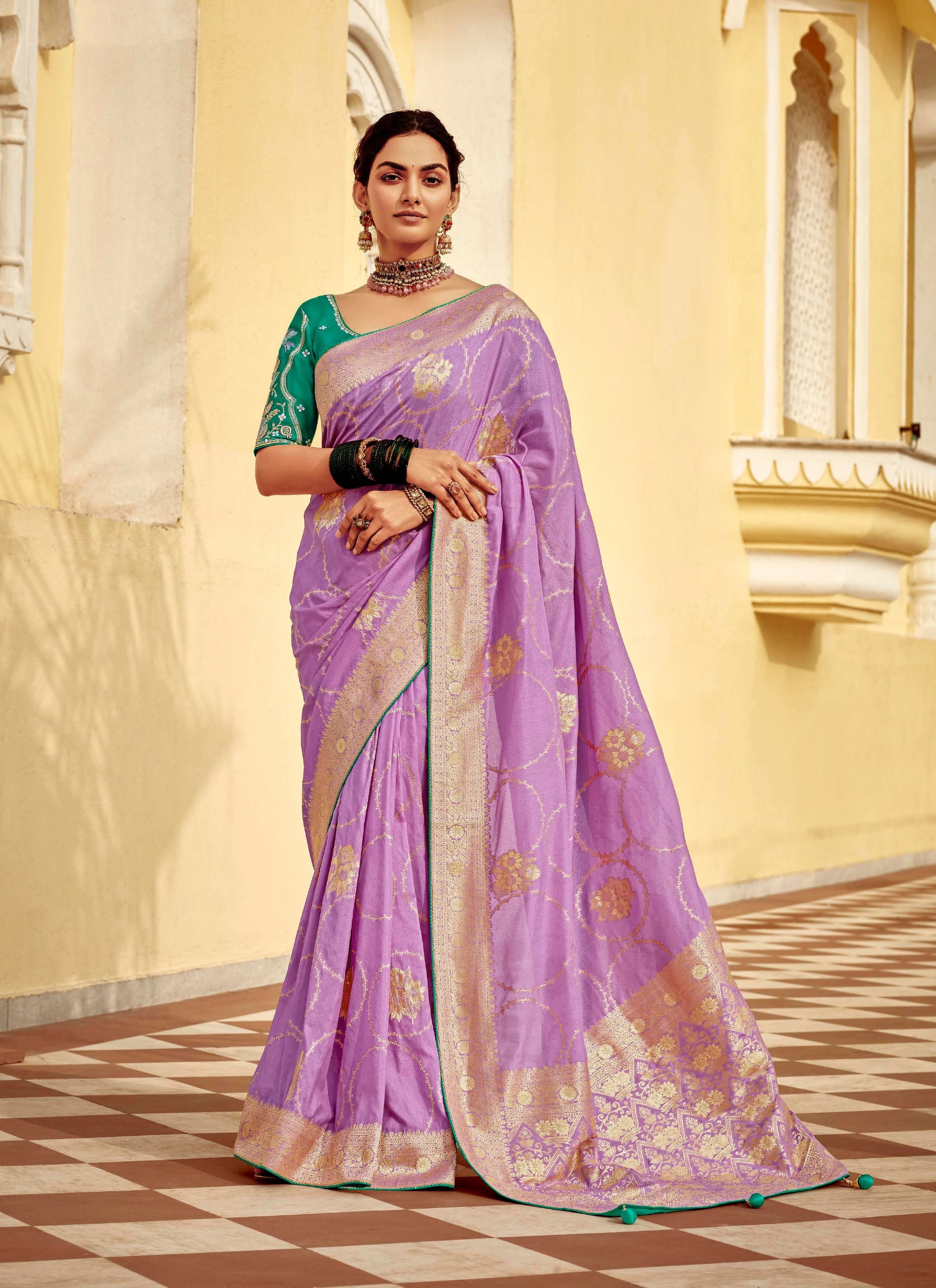 Lavender Pure Dola Silk Festival Wear Saree