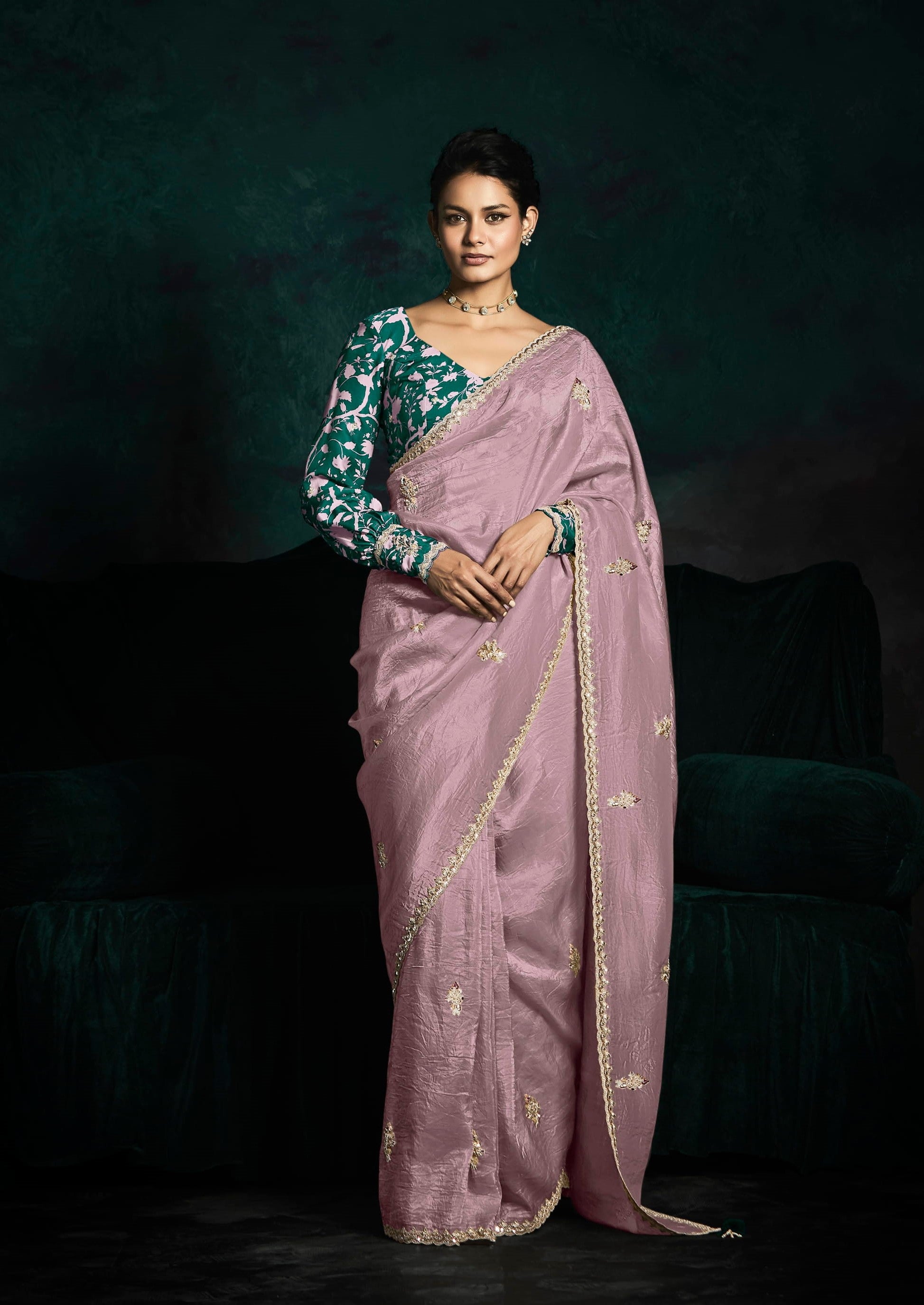 Lavender Glass Tissue Organza Festival Wear Saree