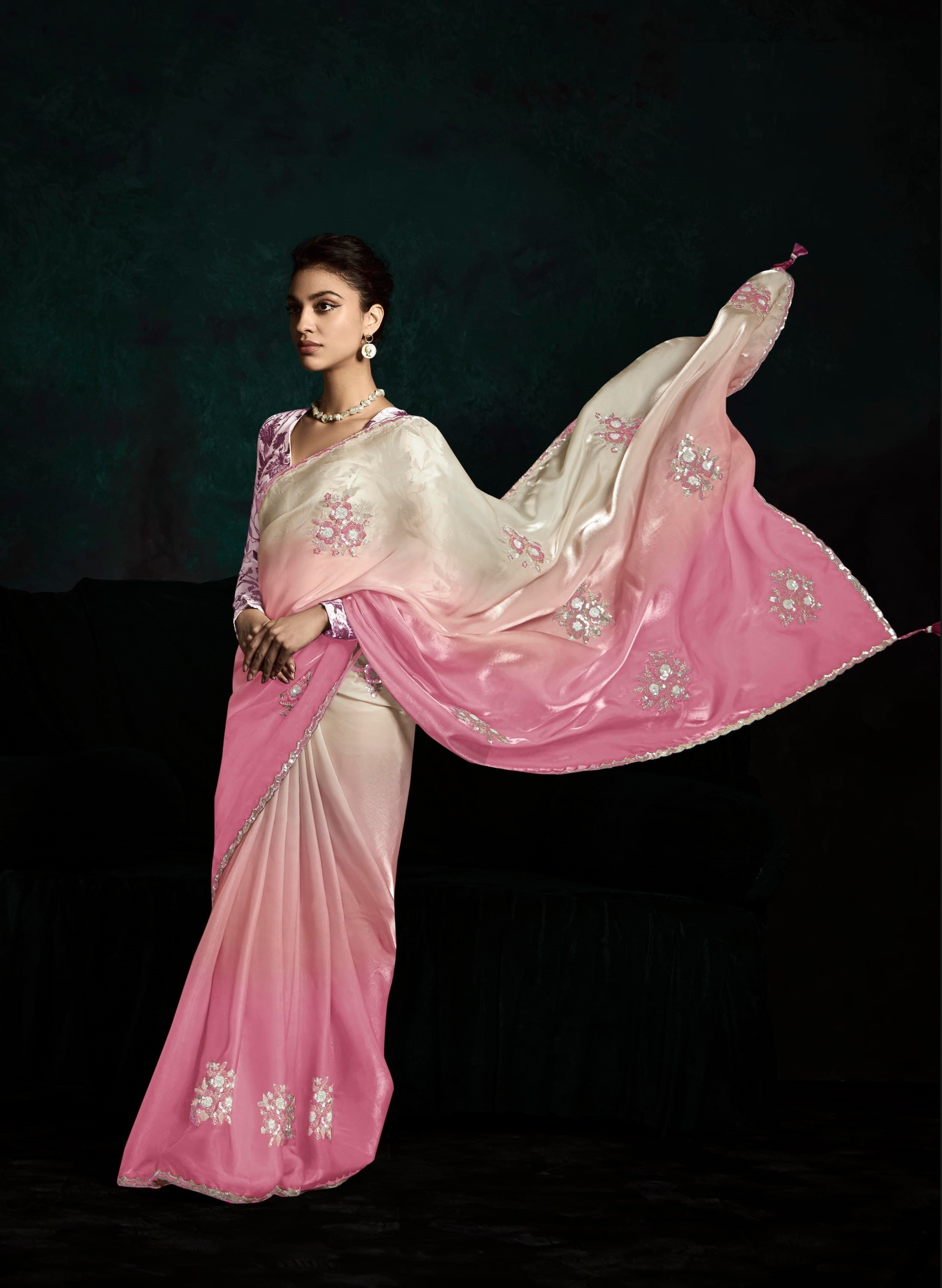 Pink And Cream Glass Tissue Organza Festival Wear Saree