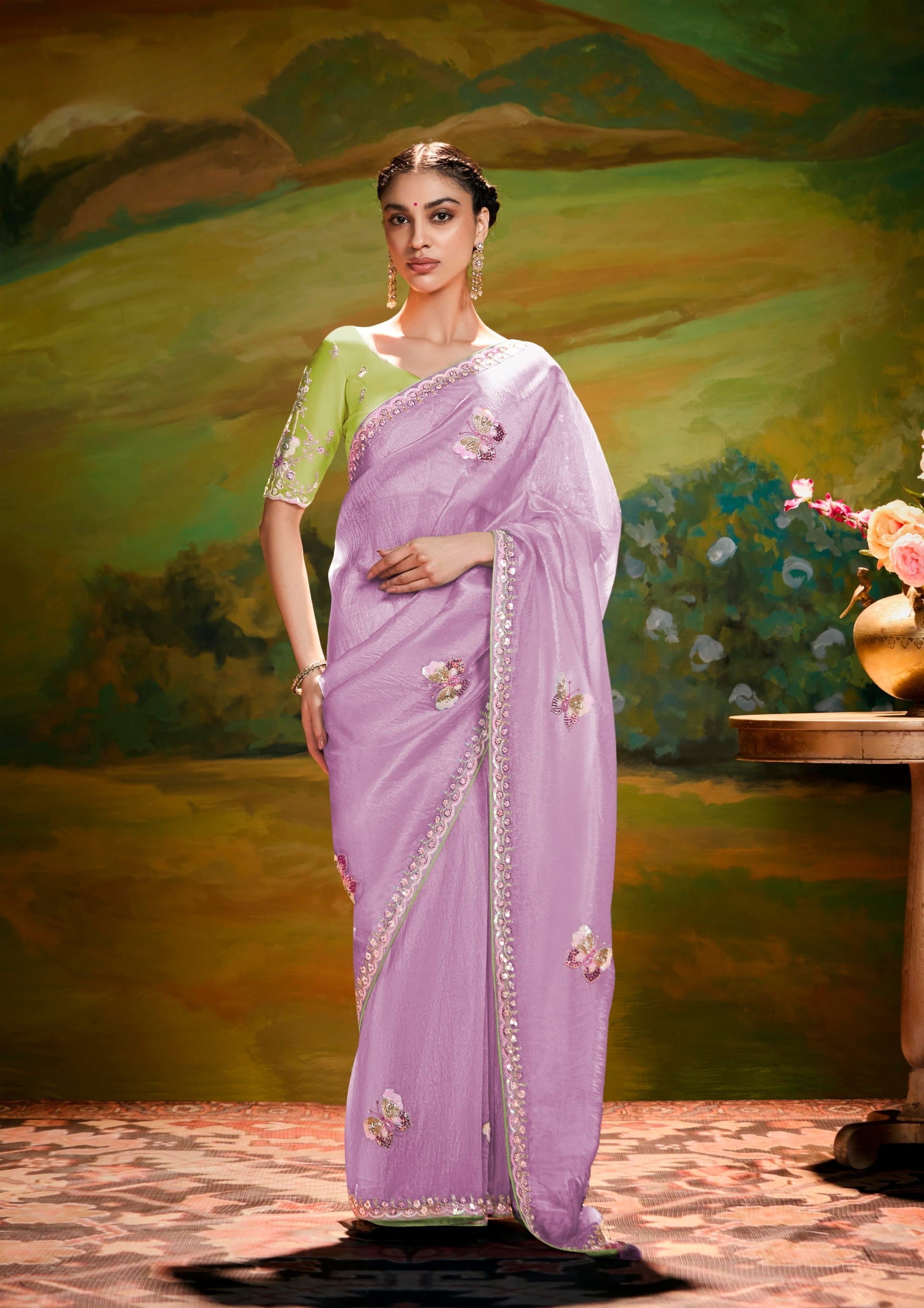 Lavender Organza With Embroidery Festival Wear Saree
