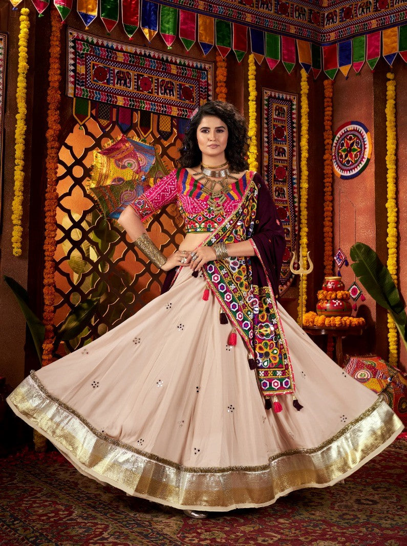 Beige Viscose Cotton Chaniya Choli Navratri Collection