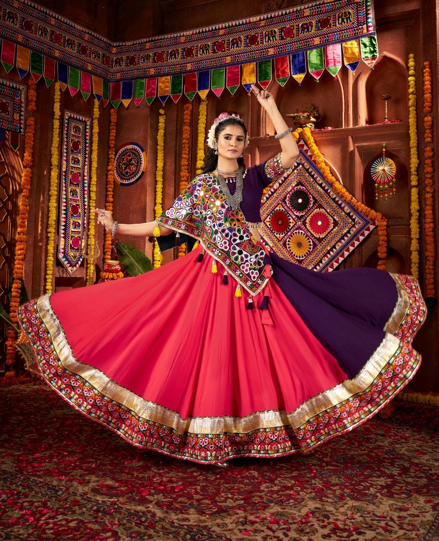 Pink And Purple Viscose Cotton Navratri Special Chaniya Choli