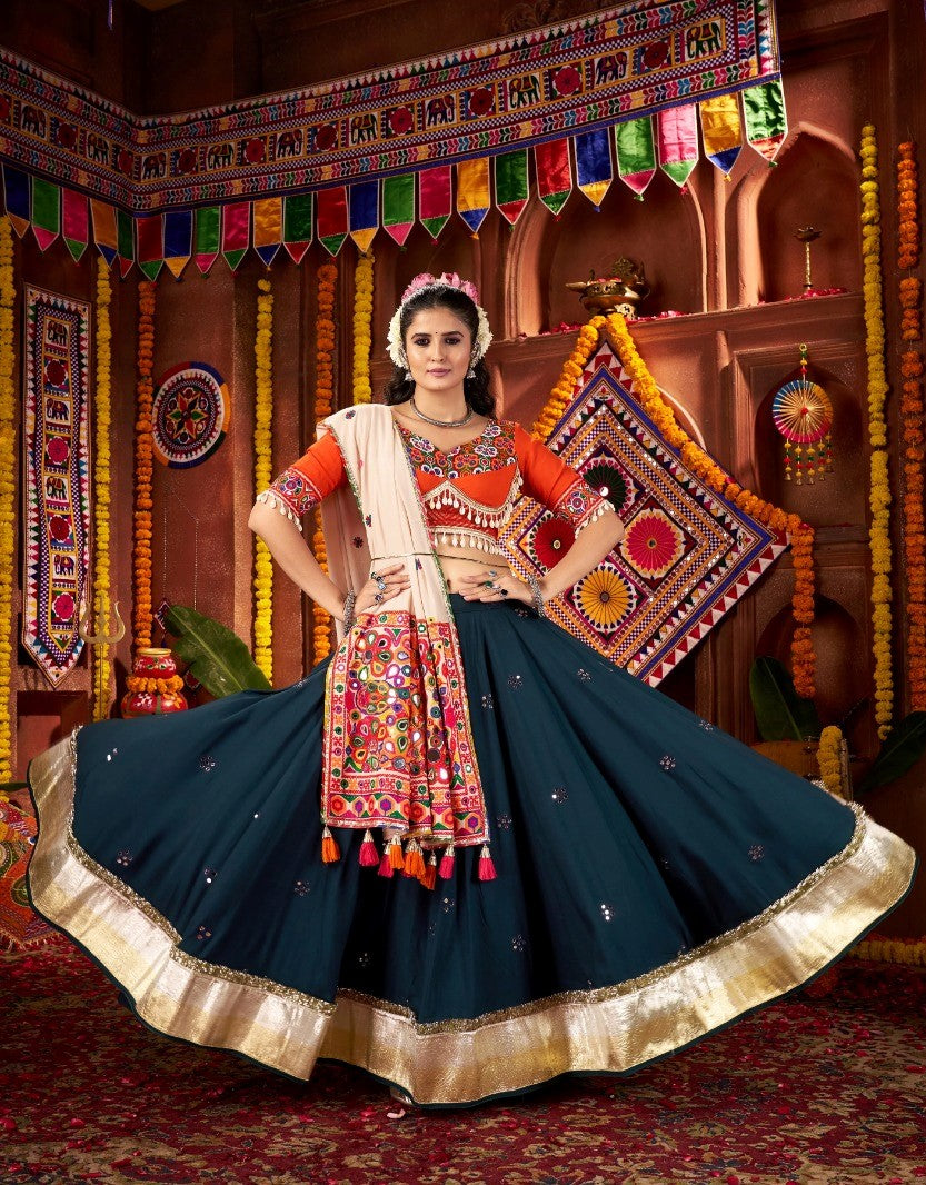 Peacock Blue Viscose Cotton Navratri Special Chaniya Choli