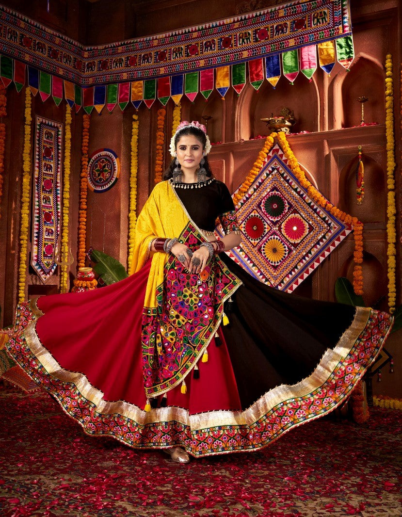 Red And Black Viscose Cotton Navratri Special Chaniya Choli