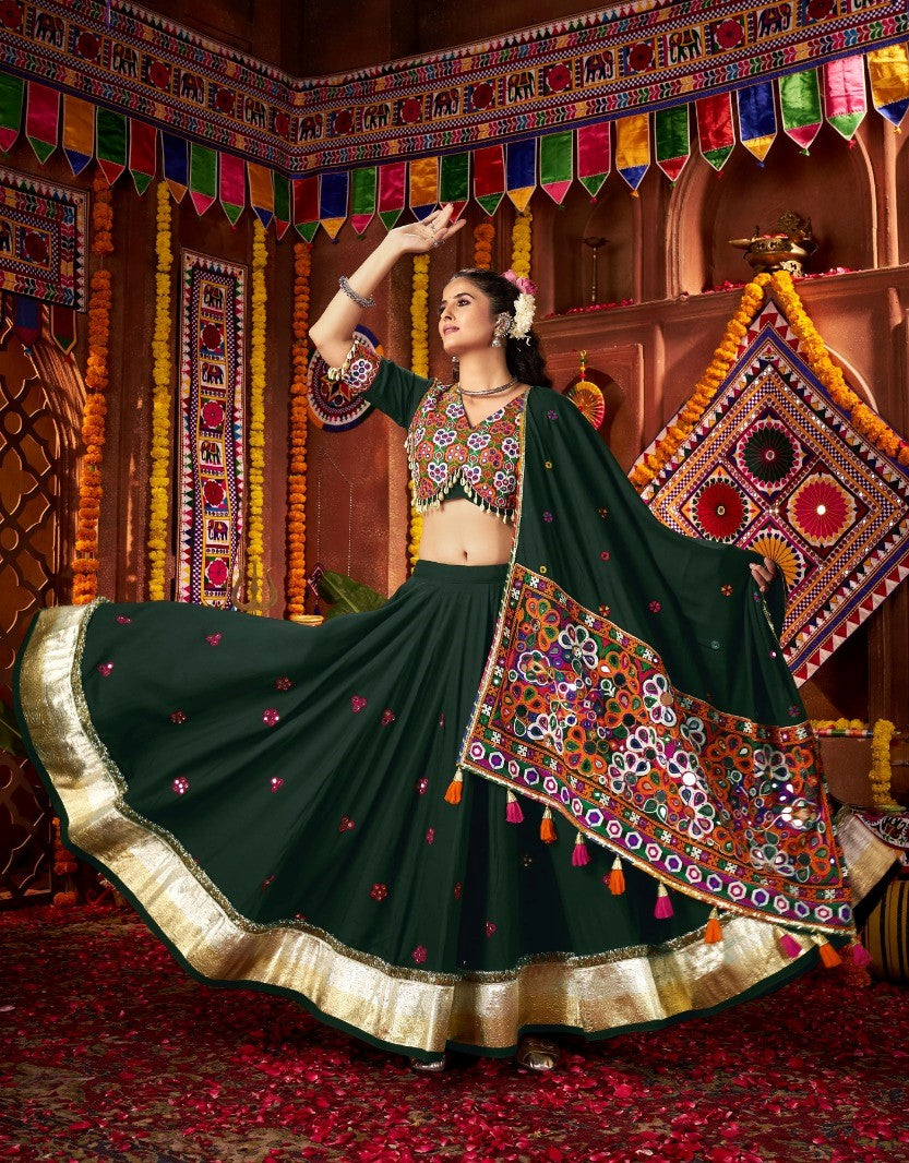 Dark Green Viscose Cotton Navratri Special Chaniya Choli