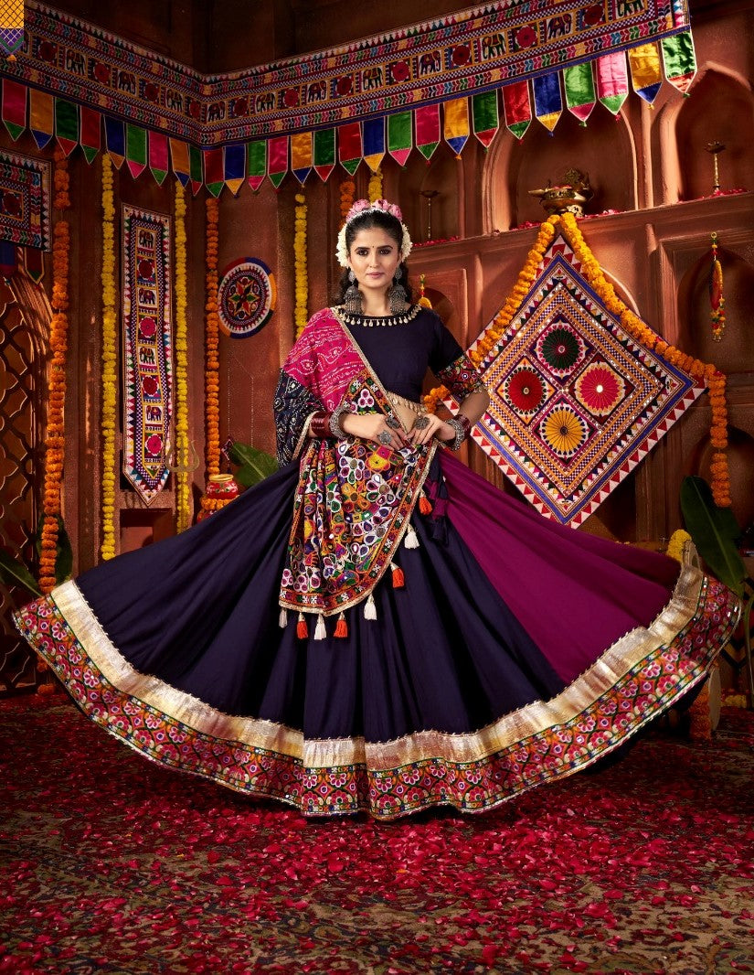Purple And Rani Viscose Cotton Navratri Special Chaniya Choli
