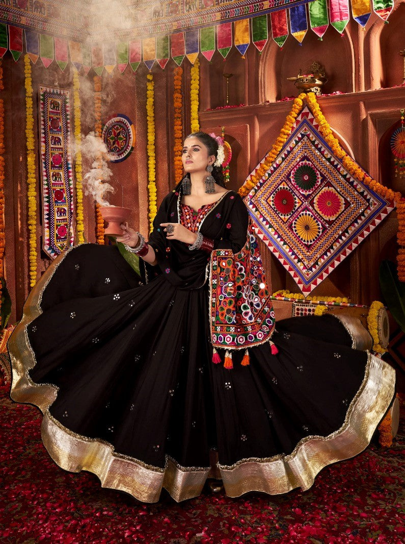 Black Viscose Cotton Navratri Special Chaniya Choli