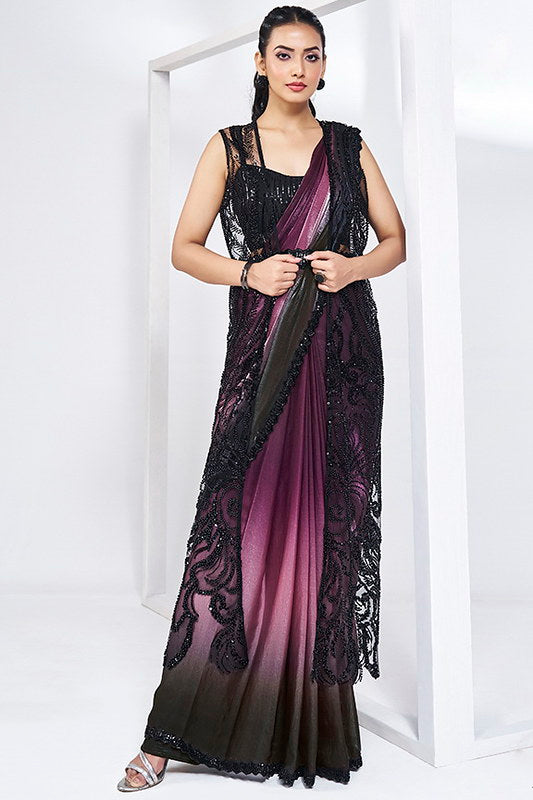 Two Tone Satin Silk Pure Handwork Saree
