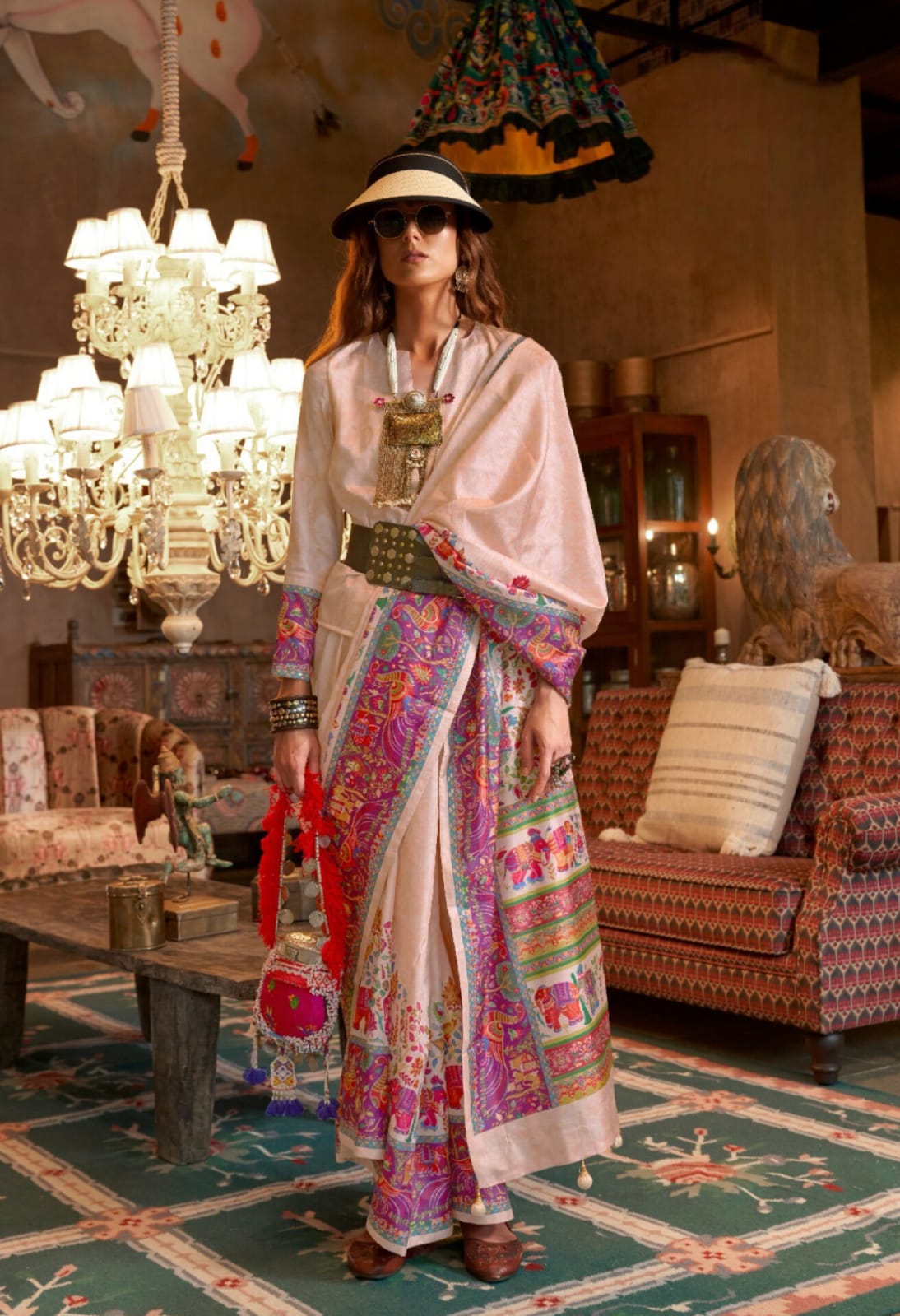 Pink P.V Silk Printed Saree