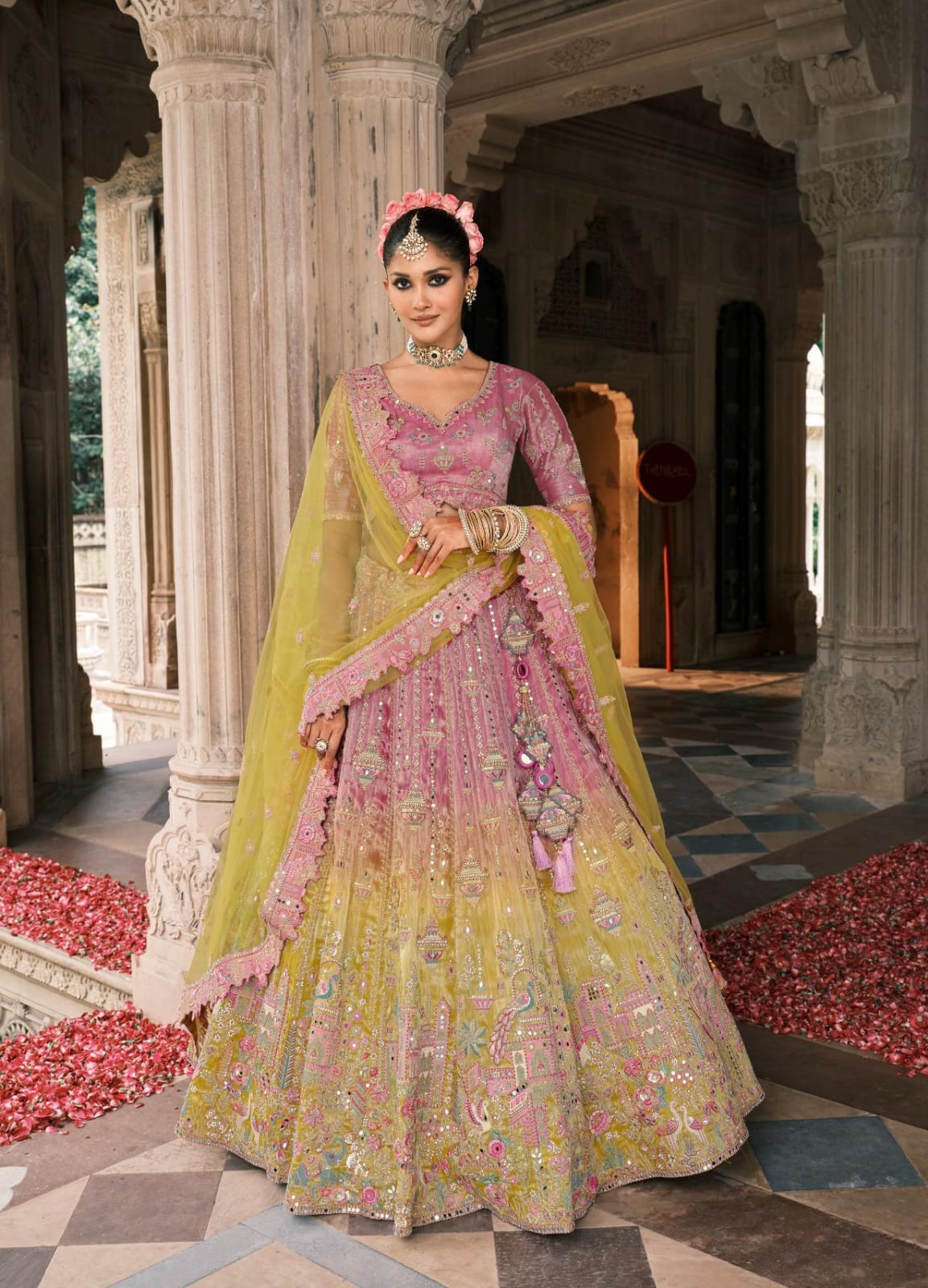 Green Pink Silk Designer Lehanga