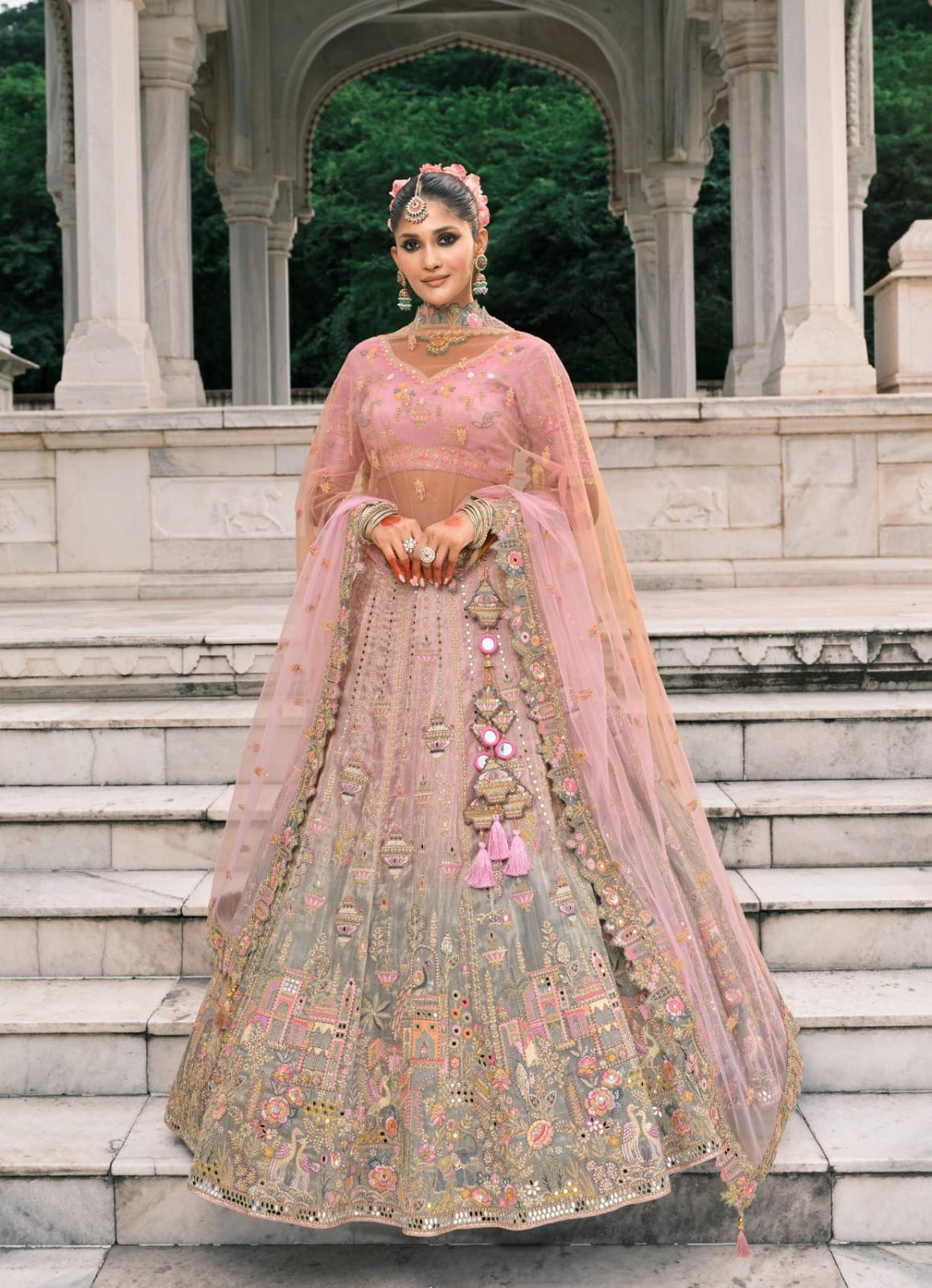 Lavender Pastel Grey Silk Designer Lehanga
