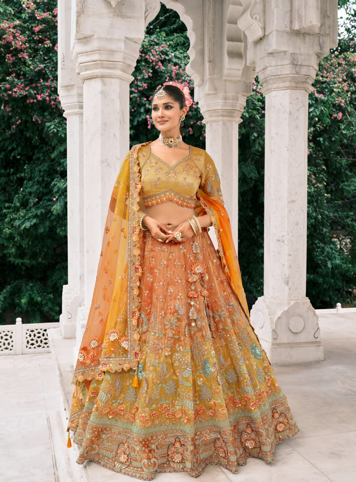 Orange Gold Silk Designer Lehanga