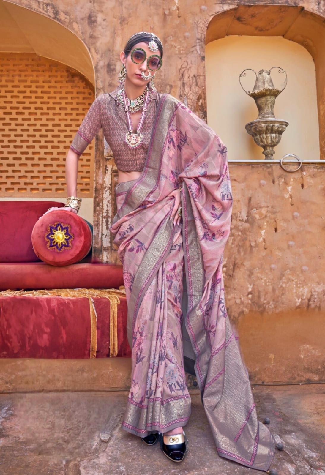 Blush Pink Floral Printed Saree