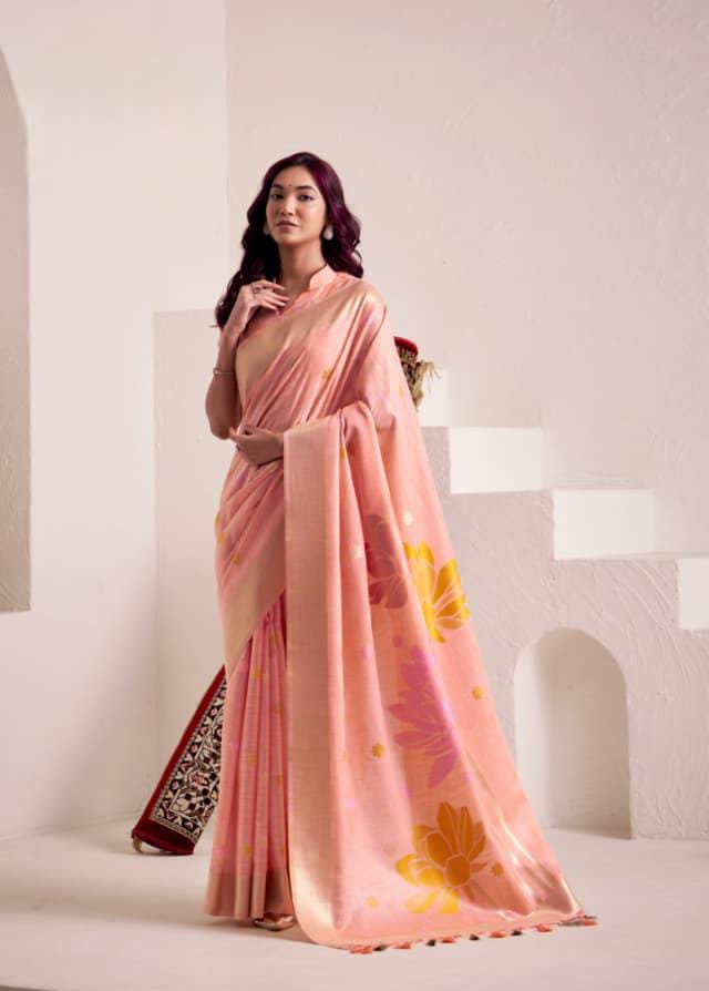 Peach Soft Linen Butti Work Saree
