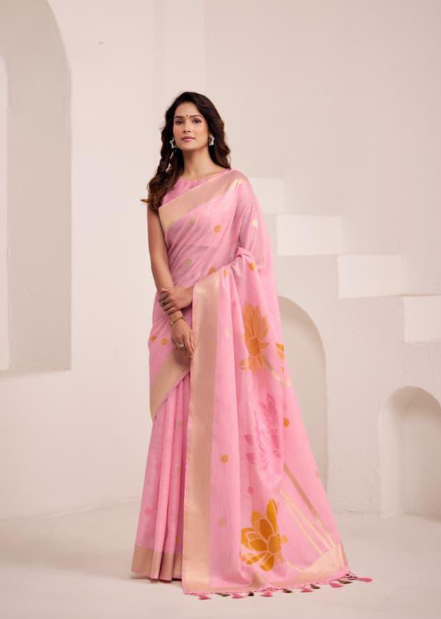 Baby Pink Soft Linen Butti Work Saree