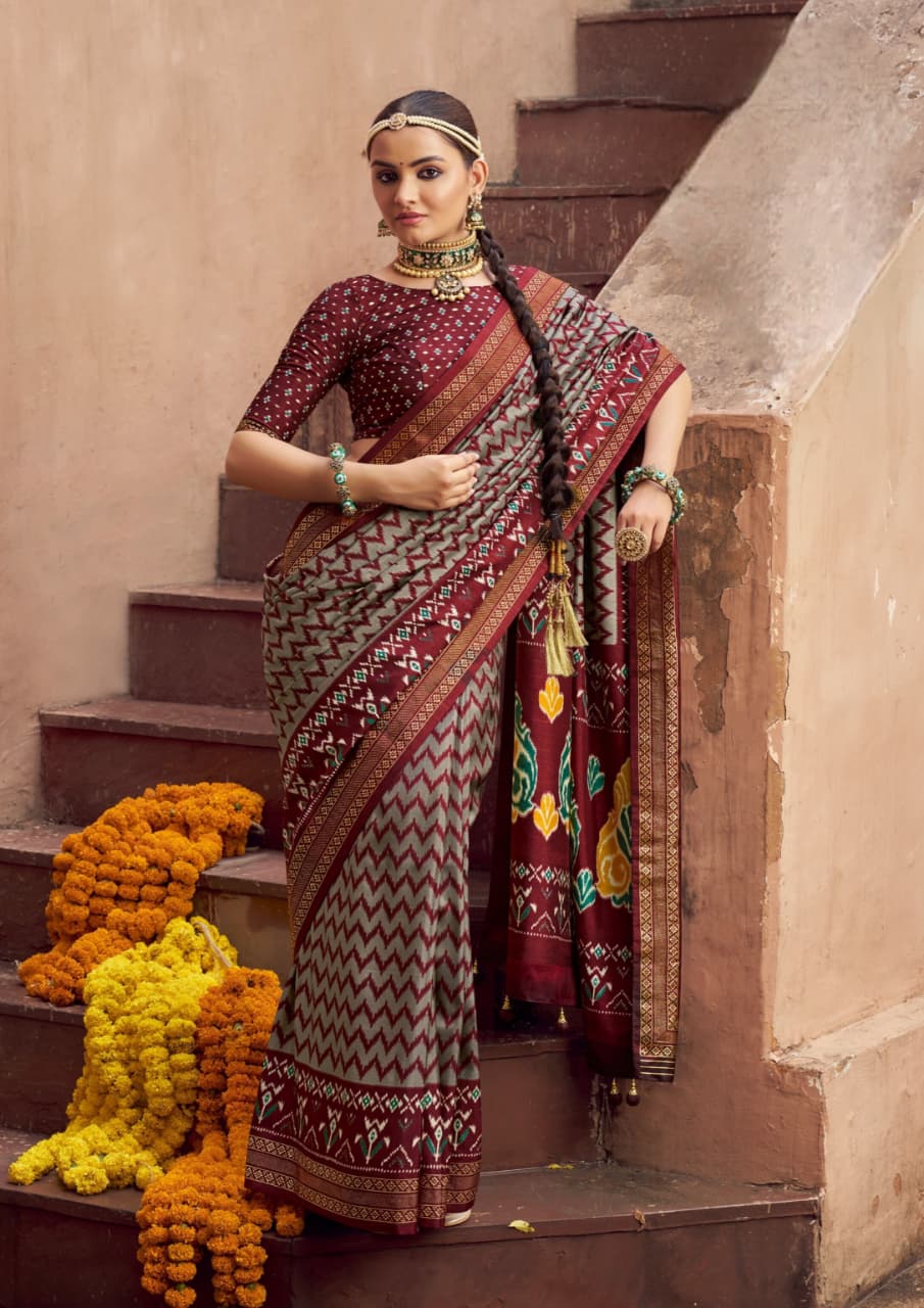 Maroon Silk Classic Patola Printed Saree