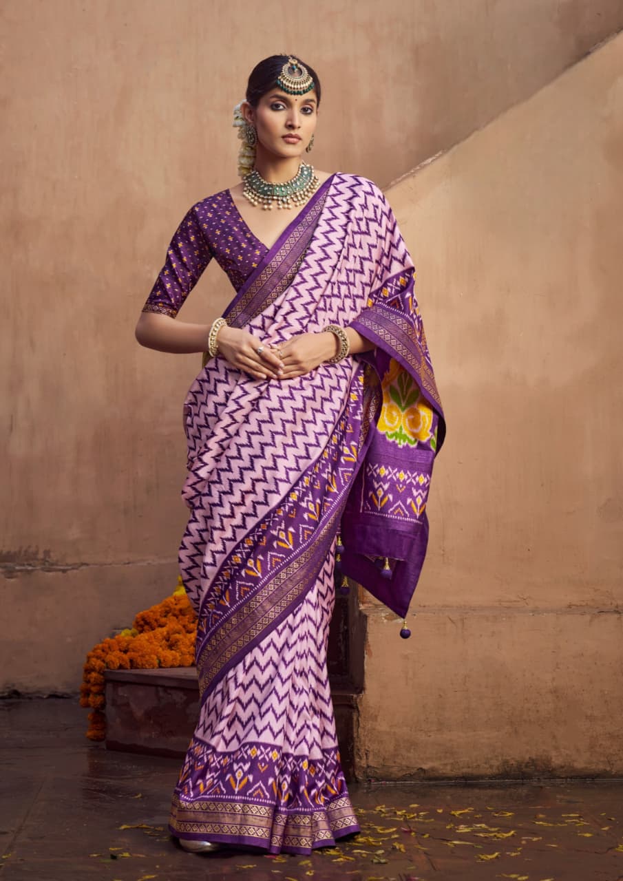 Lavender Silk Classic Patola Printed Saree