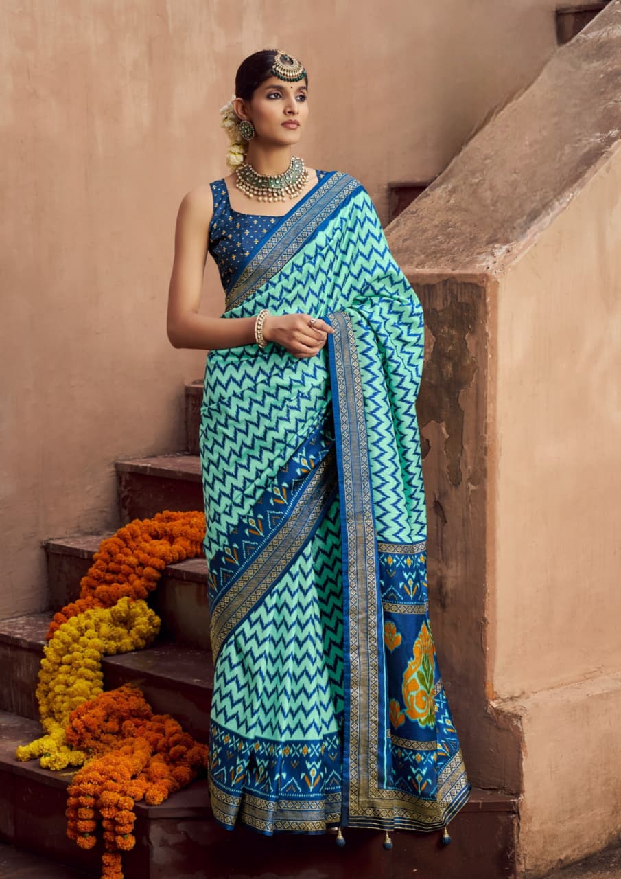 Sky Blue Silk Classic Patola Printed Saree