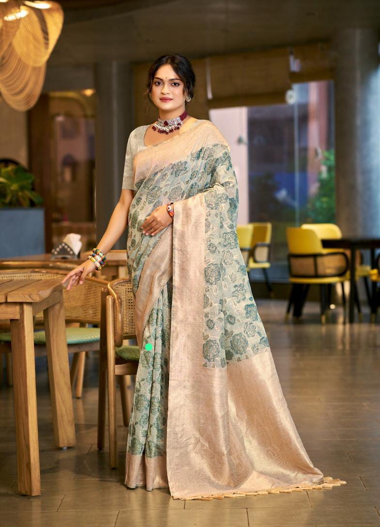 Green Cotton Silk Weaving Saree