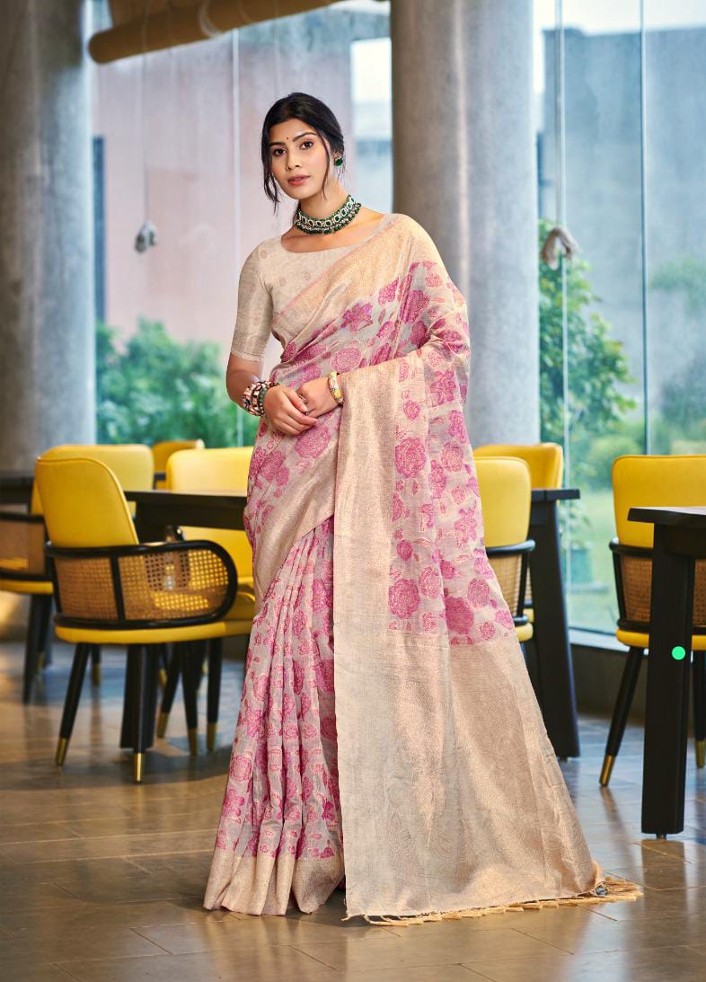Pink Cotton Silk Weaving Saree