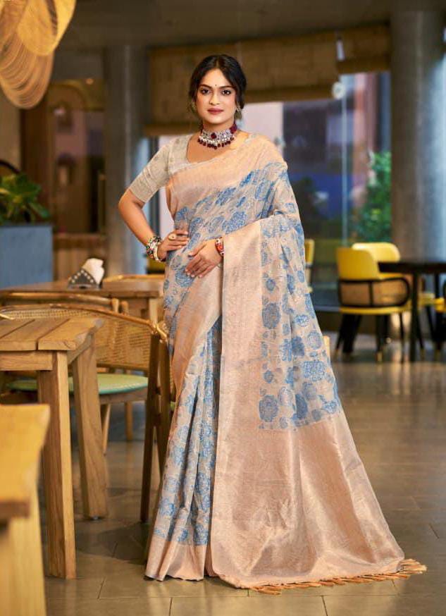 Blue Cotton Silk Weaving Saree