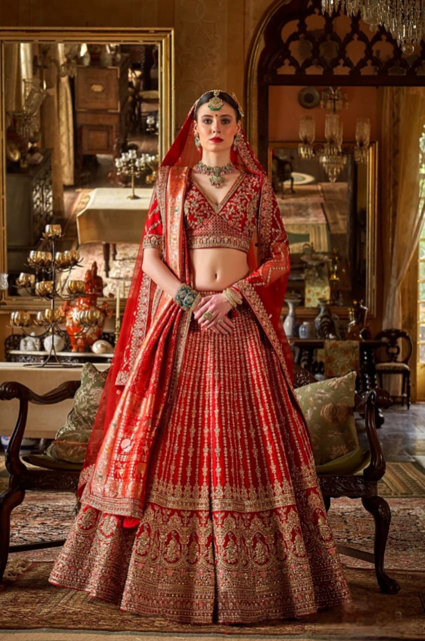 Maroon Sabyasachi Style Bridal Silk Embroidered Lehanga