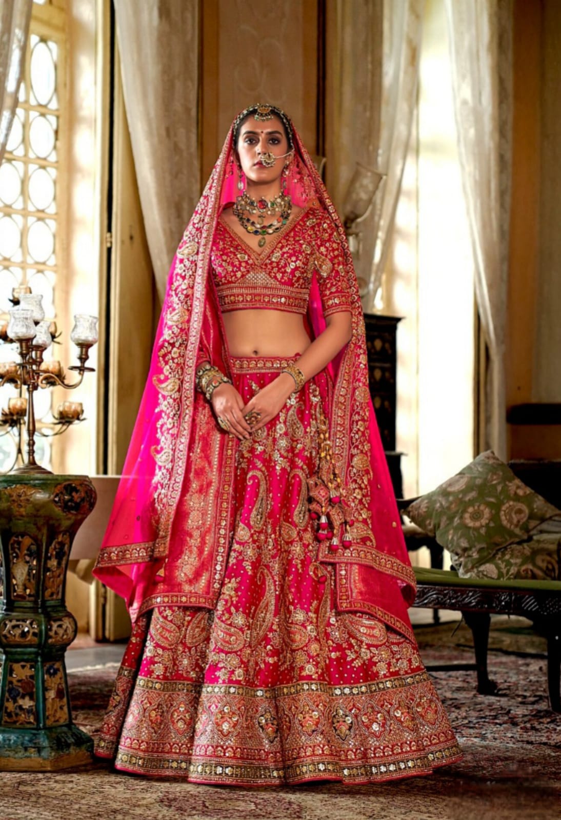 Rani Pink Sabyasachi Style Bridal Silk Embroidered Lehanga