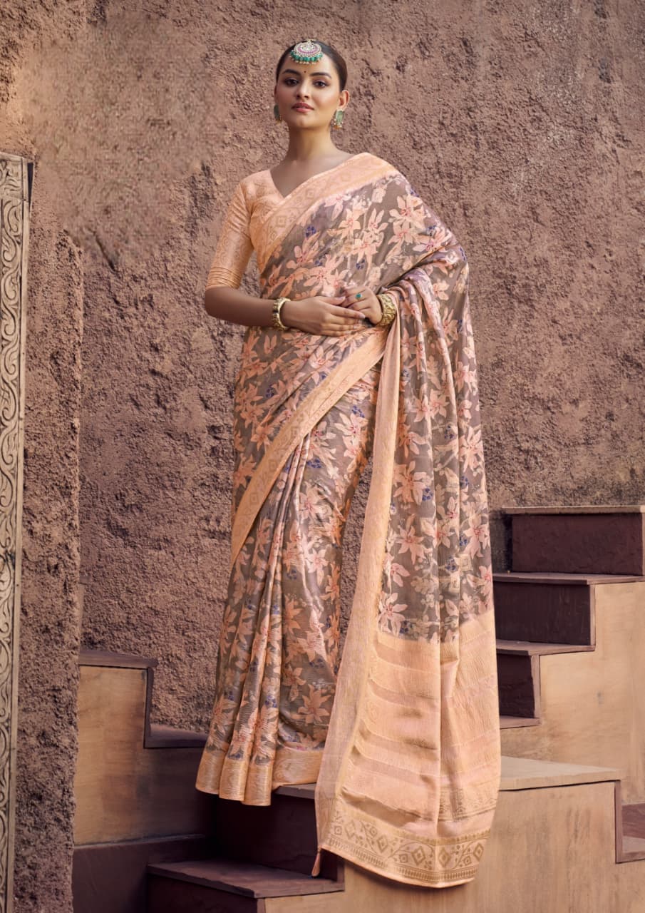 Pink Can Crepe Crush Jacquard Weaving Border Saree
