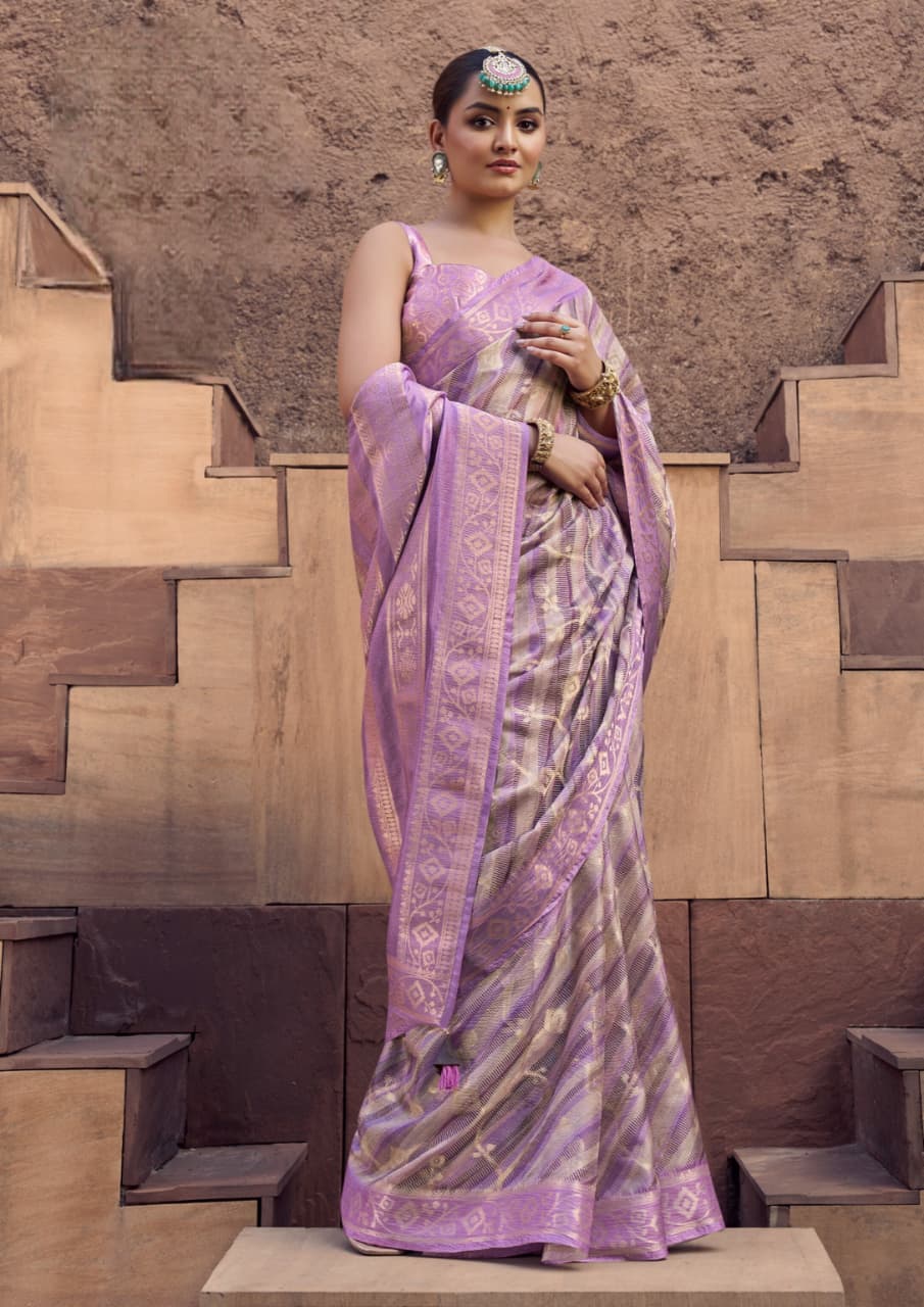 Lavender Can Crepe Crush Jacquard Weaving Border Saree