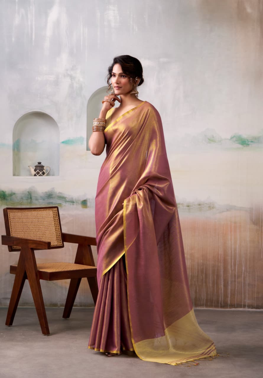 Mauve Pure Handloom Tissue Silk Saree