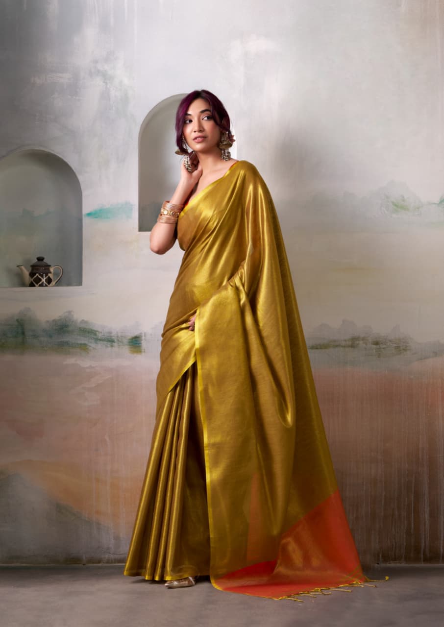 Yellow Pure Handloom Tissue Silk Saree
