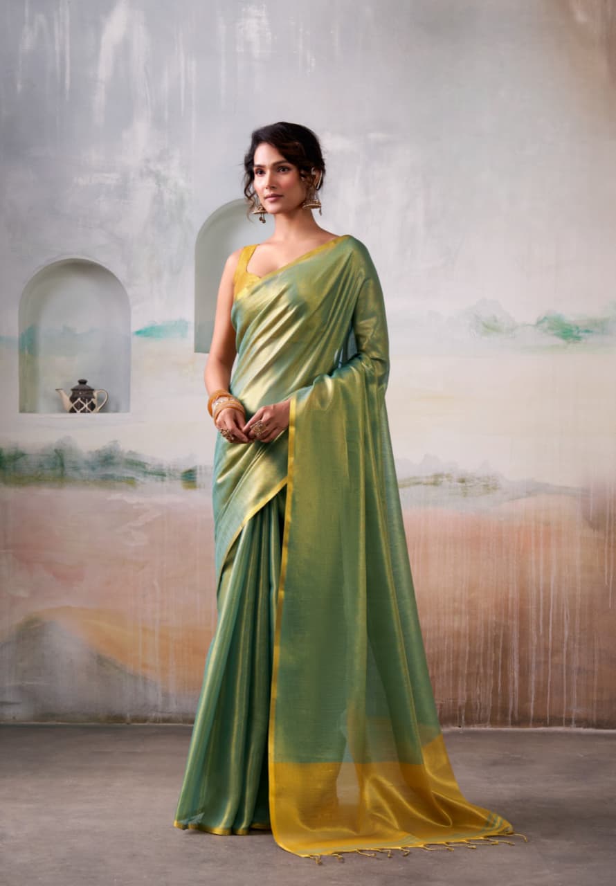 Green Pure Handloom Tissue Silk Saree