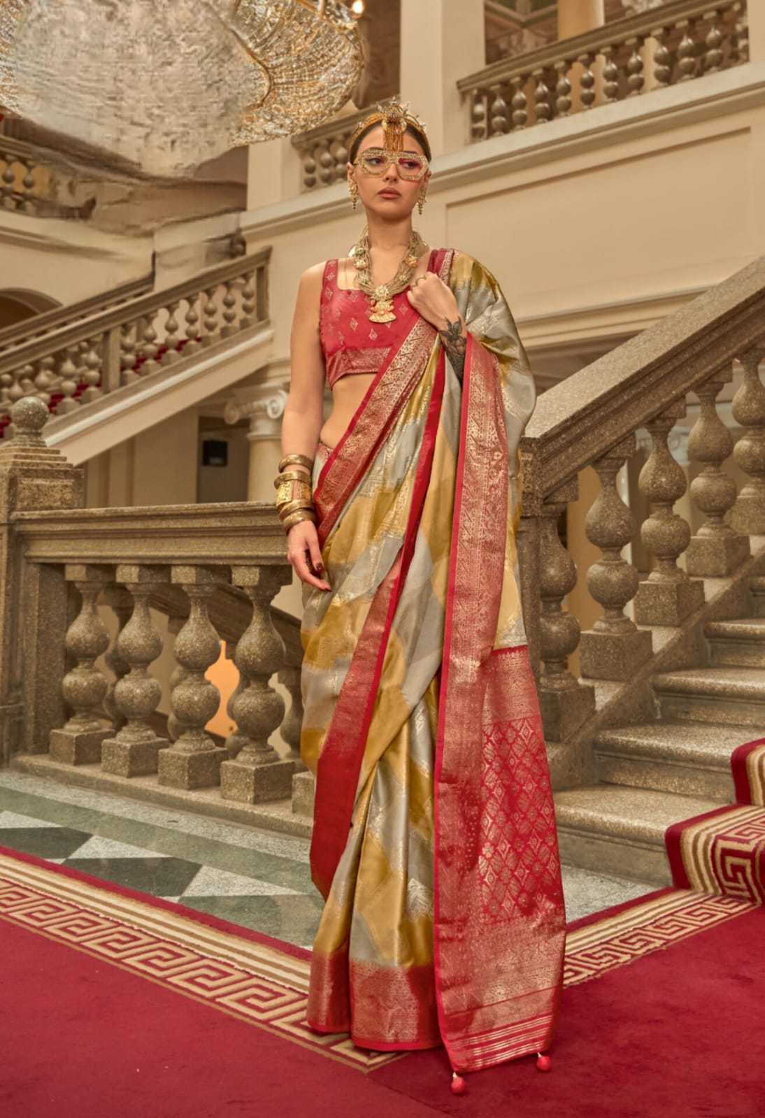 Mustard Gold P.V. Gaji Satin H.B Printed Saree