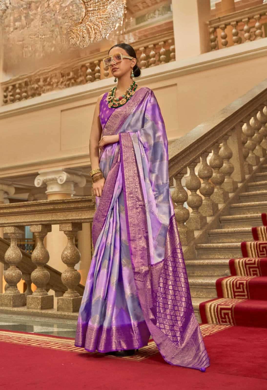 Lavender lilac tone P.V. Gaji Satin H.B Printed Saree