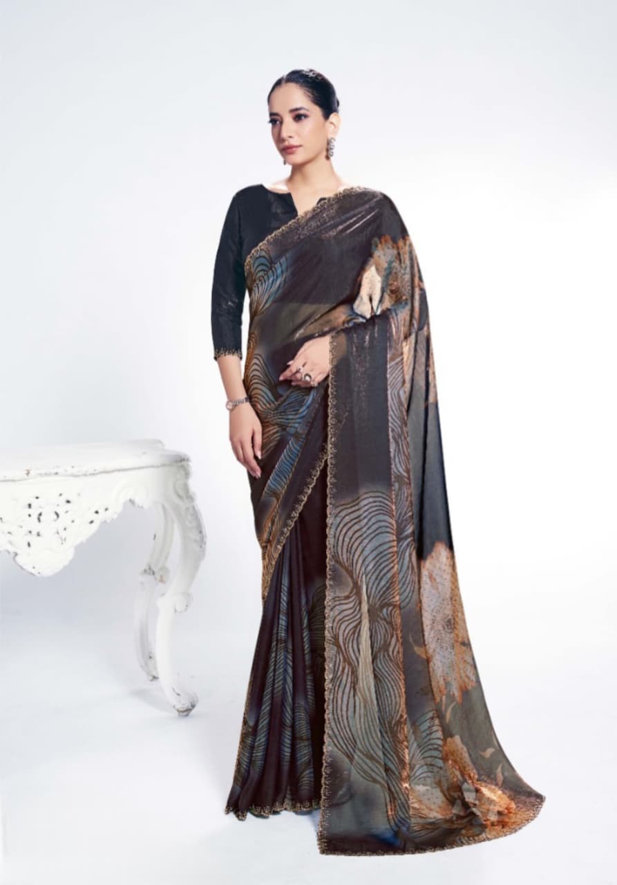 Two Tone Satin Silk Stone Work Saree
