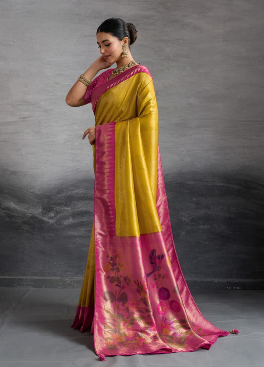 Magenta Pink Kanjivaram Soft Silk Double Zari Meenakari Woven Pallu